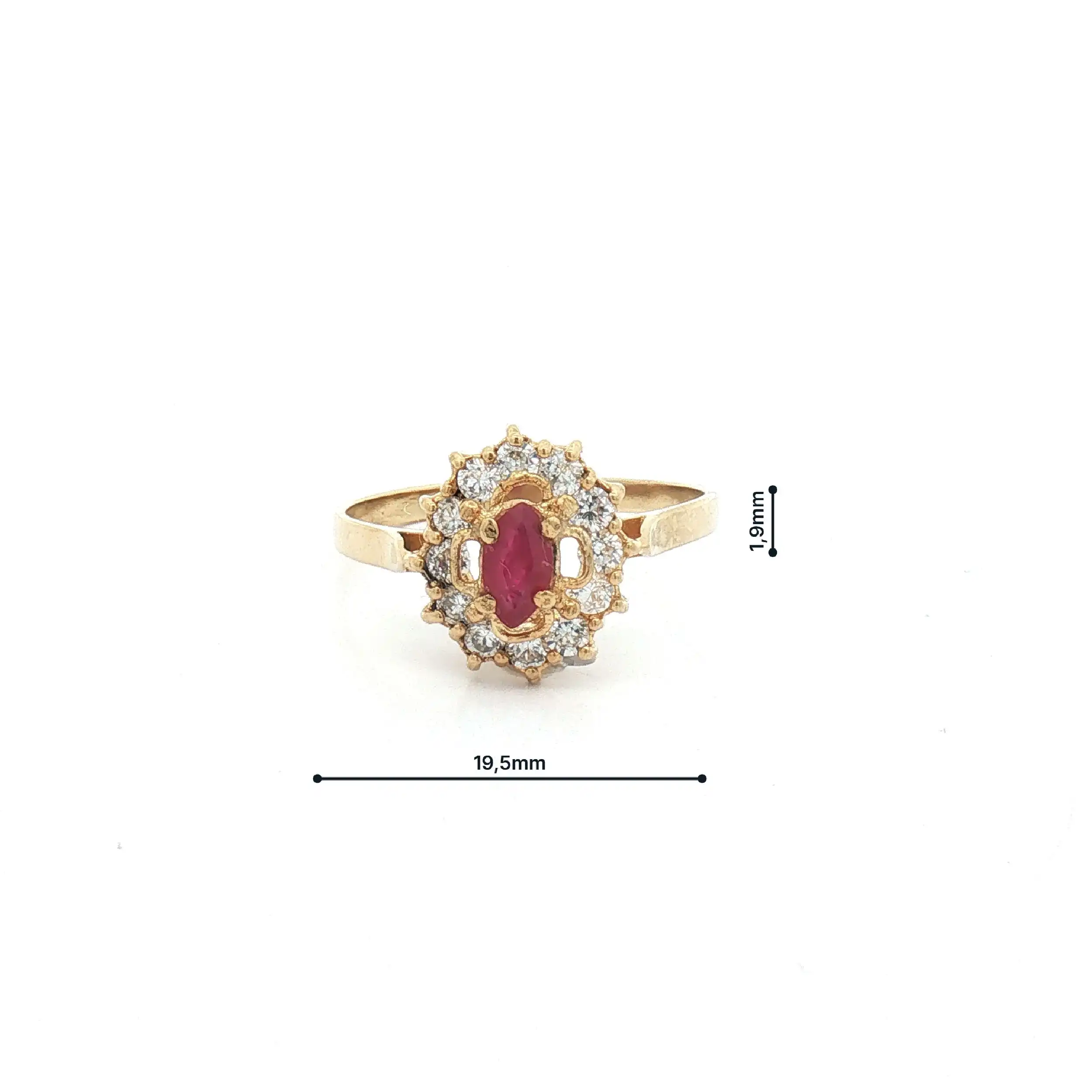 Ring Gelbgold mit Zirkonia und rotem Farbstein