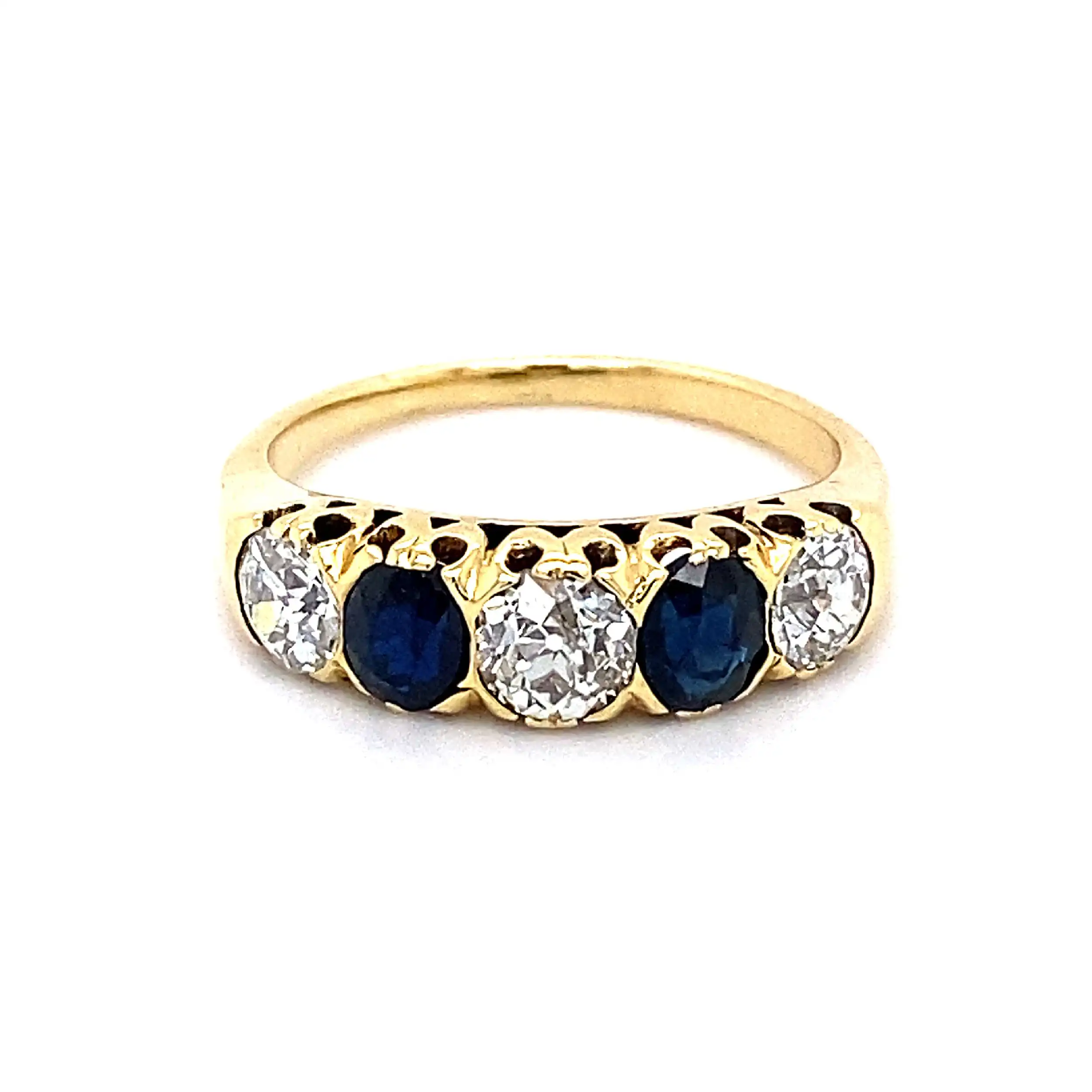 Ring Gelbgold mit Saphiren und Brillanten im Altschliff Ring Gelbgold mit Saphiren und Brillanten im Altschliff