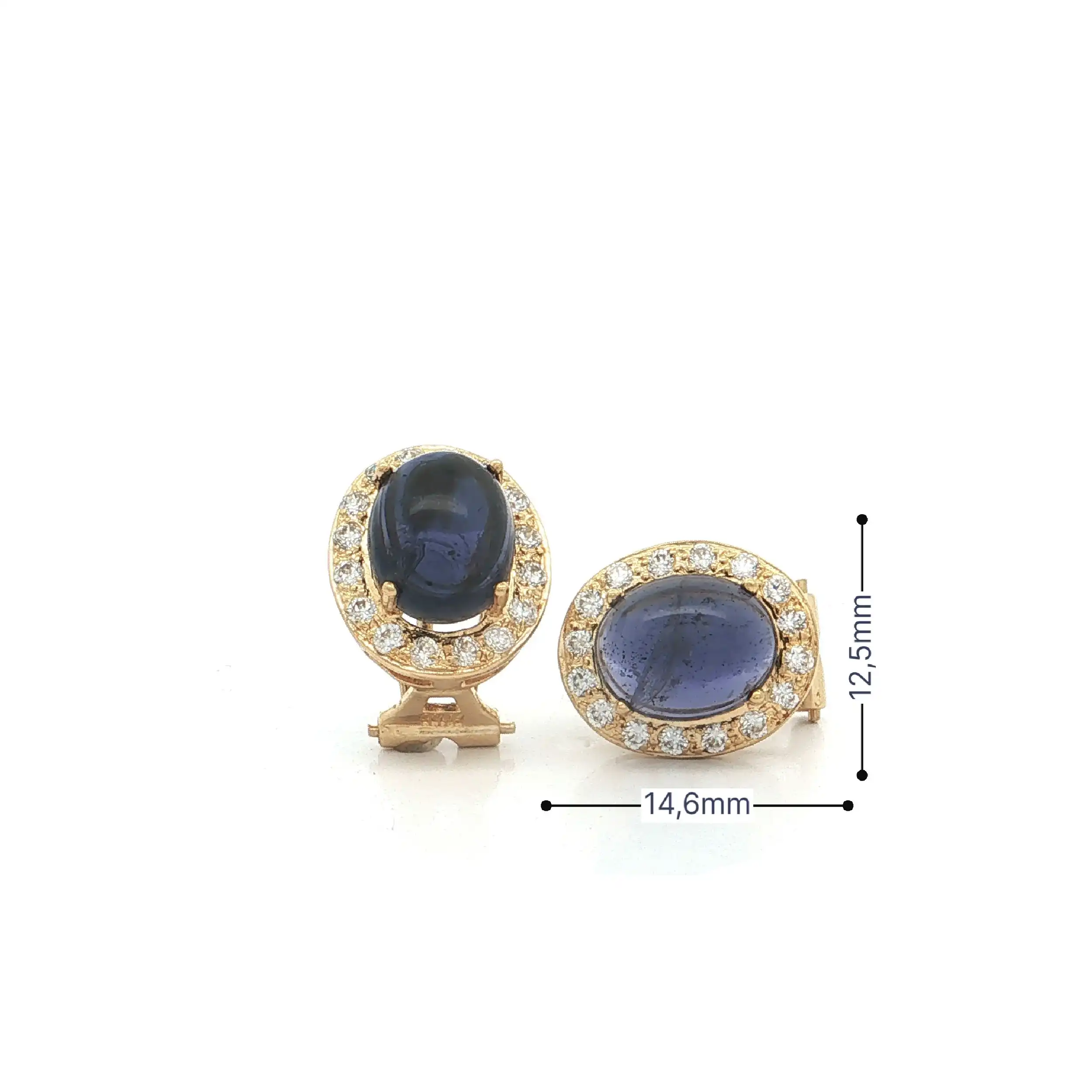Ohrringe Gelbgold mit blau/violettem Farbstein und Zirkonia