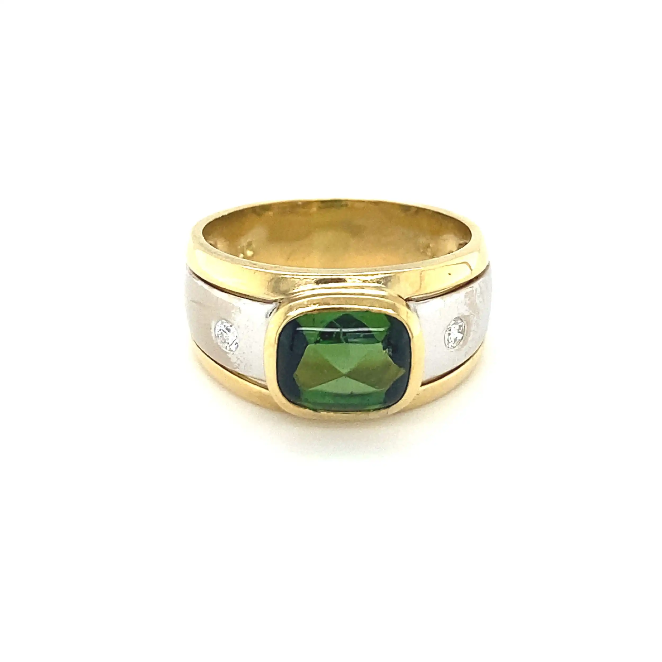 Ring Bicolor mit Brillanten und grünem Stein