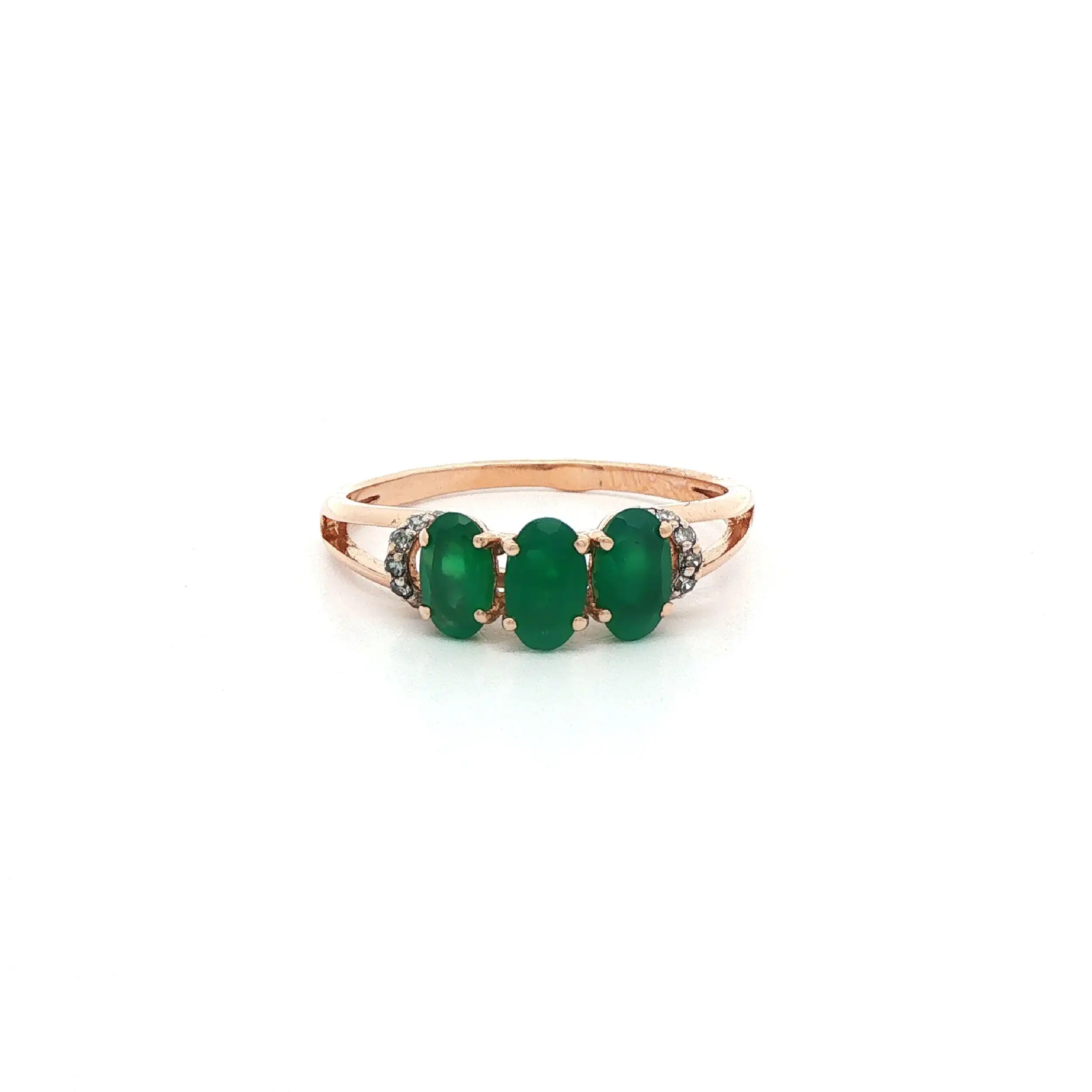 Ring Rotgold mit grünen Farbsteinen und Diamanten
