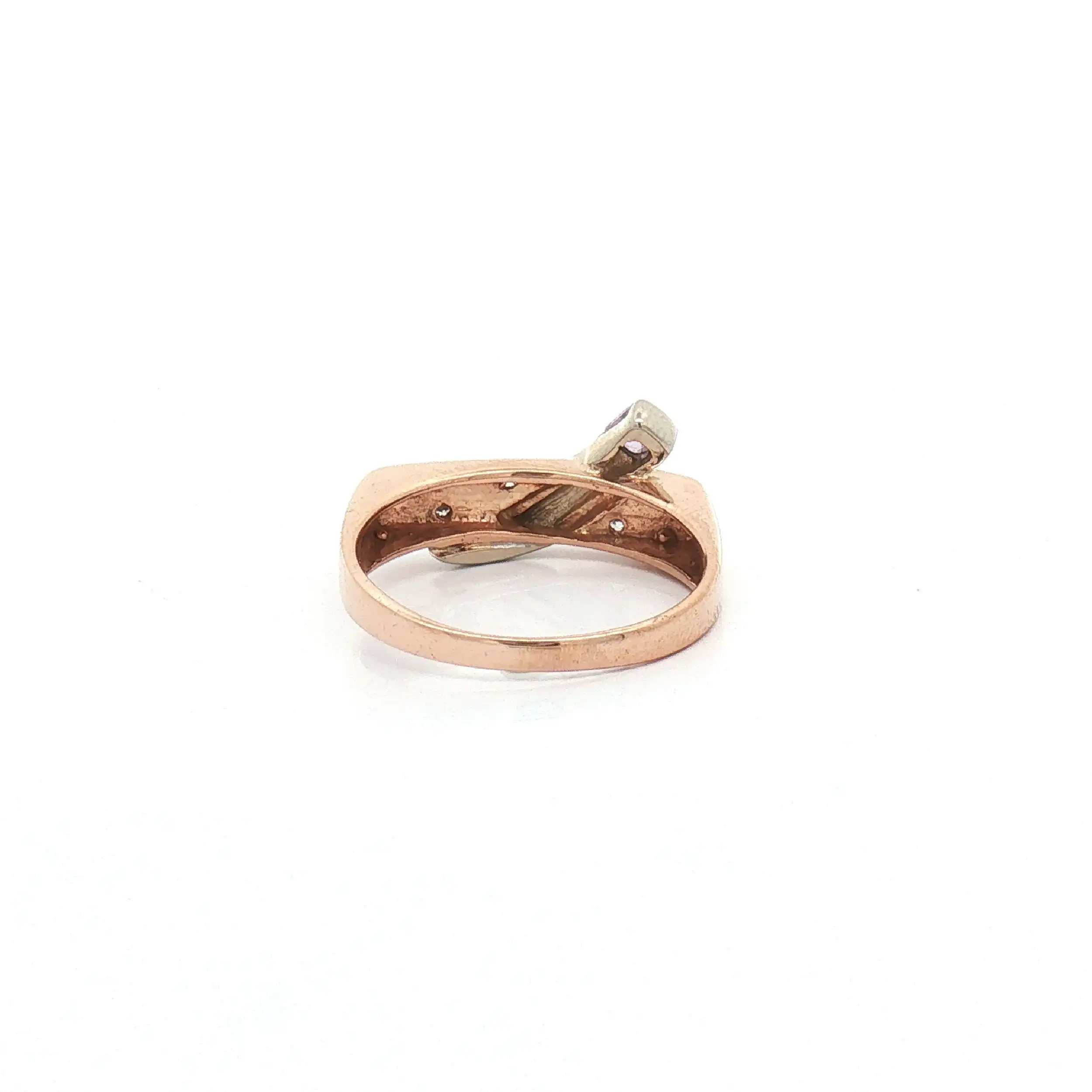 Ring Bicolor mit rosa Farbstein und Zirkonia