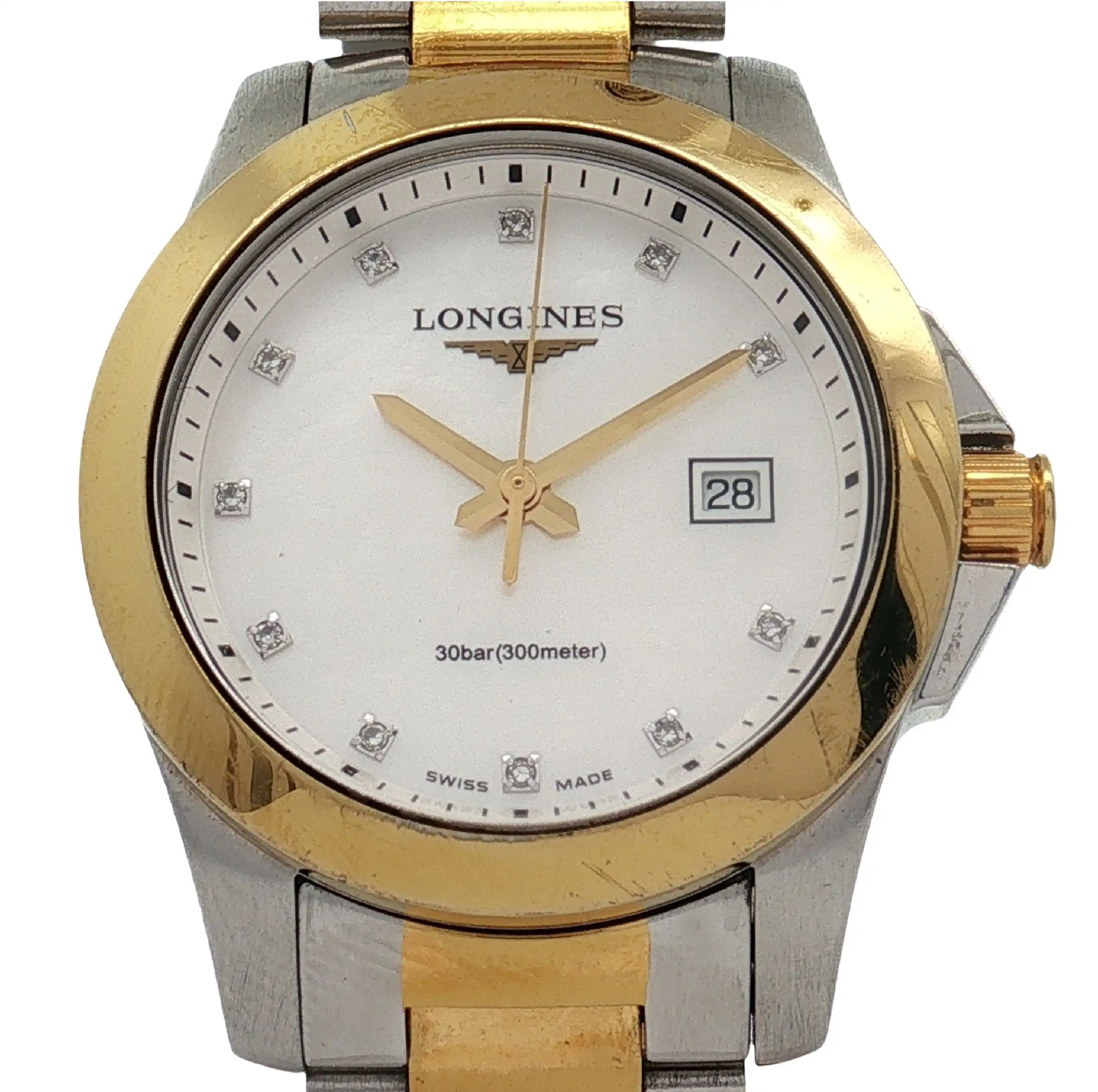 Damenuhr Longines Conquest vergoldet mit Brillanten mit Box und Papieren