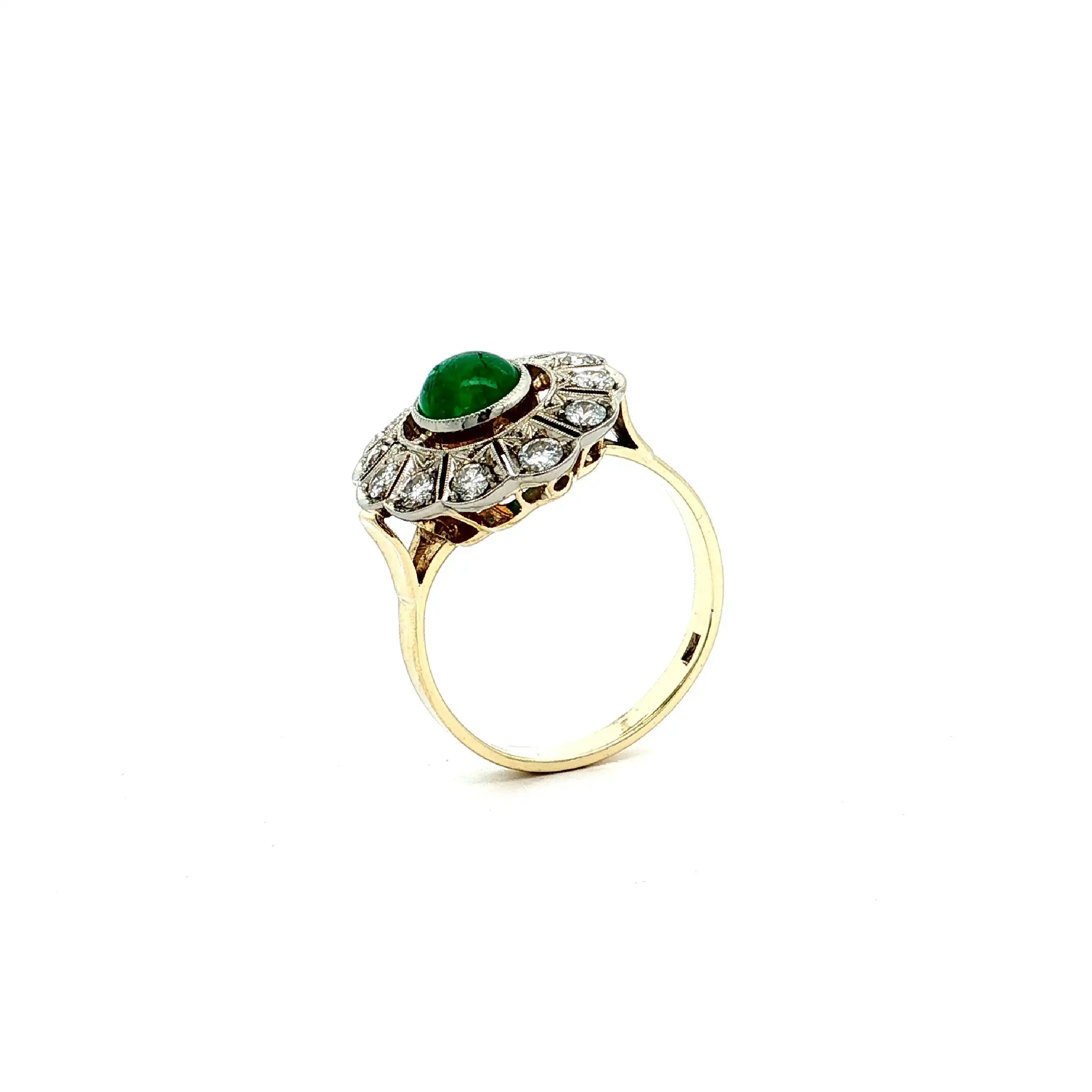 Ring Bicolor mit Smaragd Cabochon & Brillanten