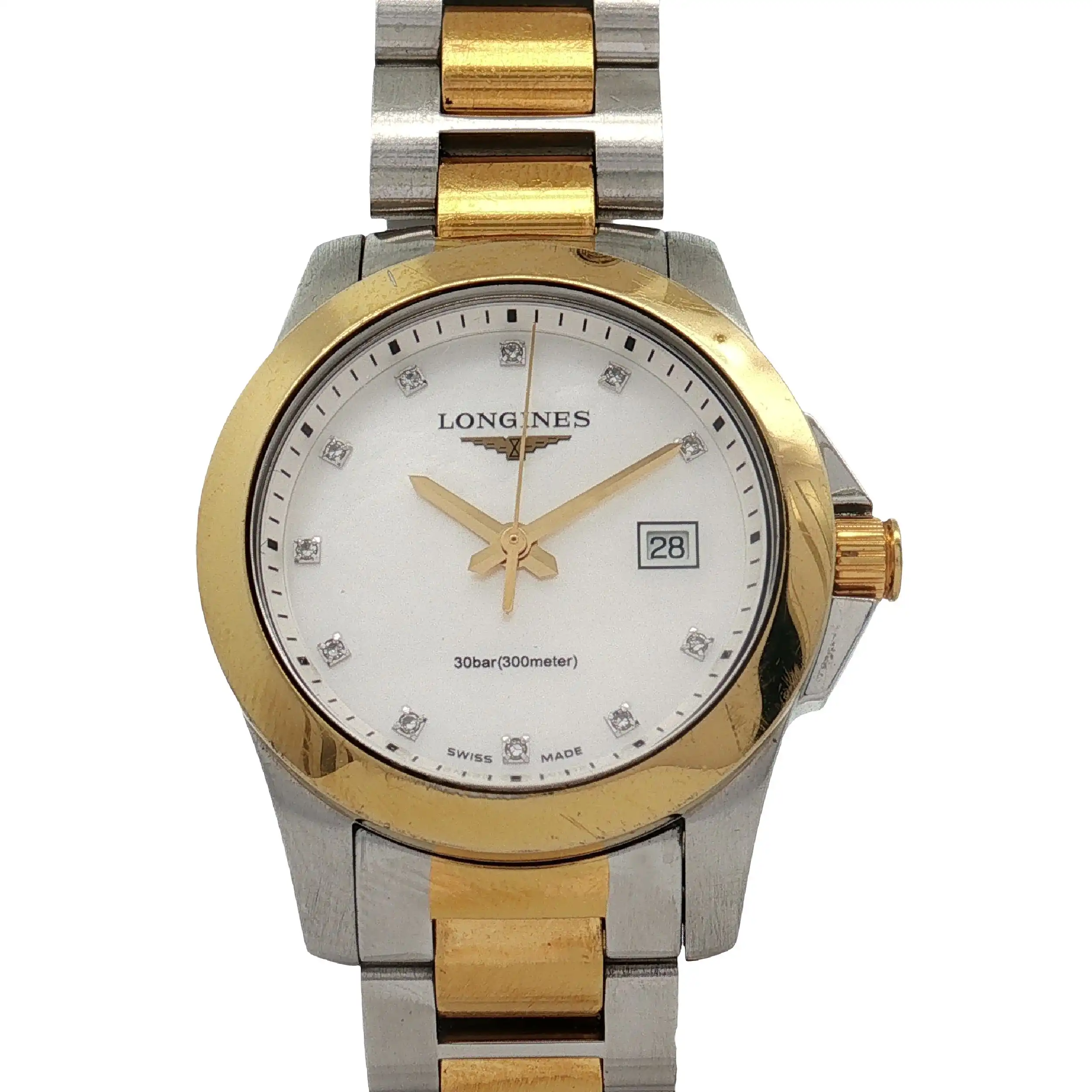 Damenuhr Longines Conquest vergoldet mit Brillanten mit Box und Papieren Damenuhr Longines Conquest vergoldet mit Brillanten mit Box und Papieren