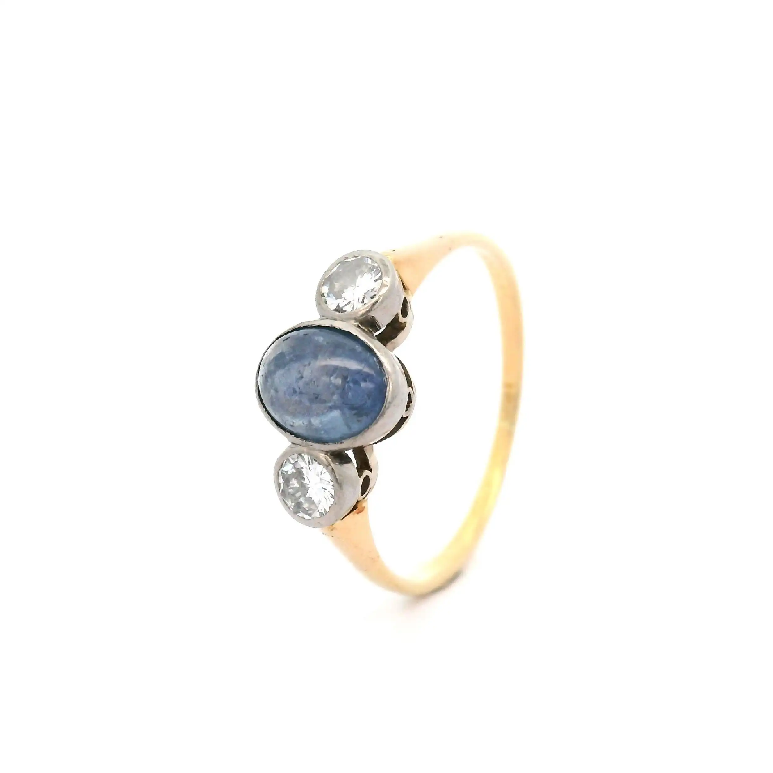 Ring Bicolor mit blauem Cabochon und Brillanten Ring Bicolor mit blauem Cabochon und Brillanten