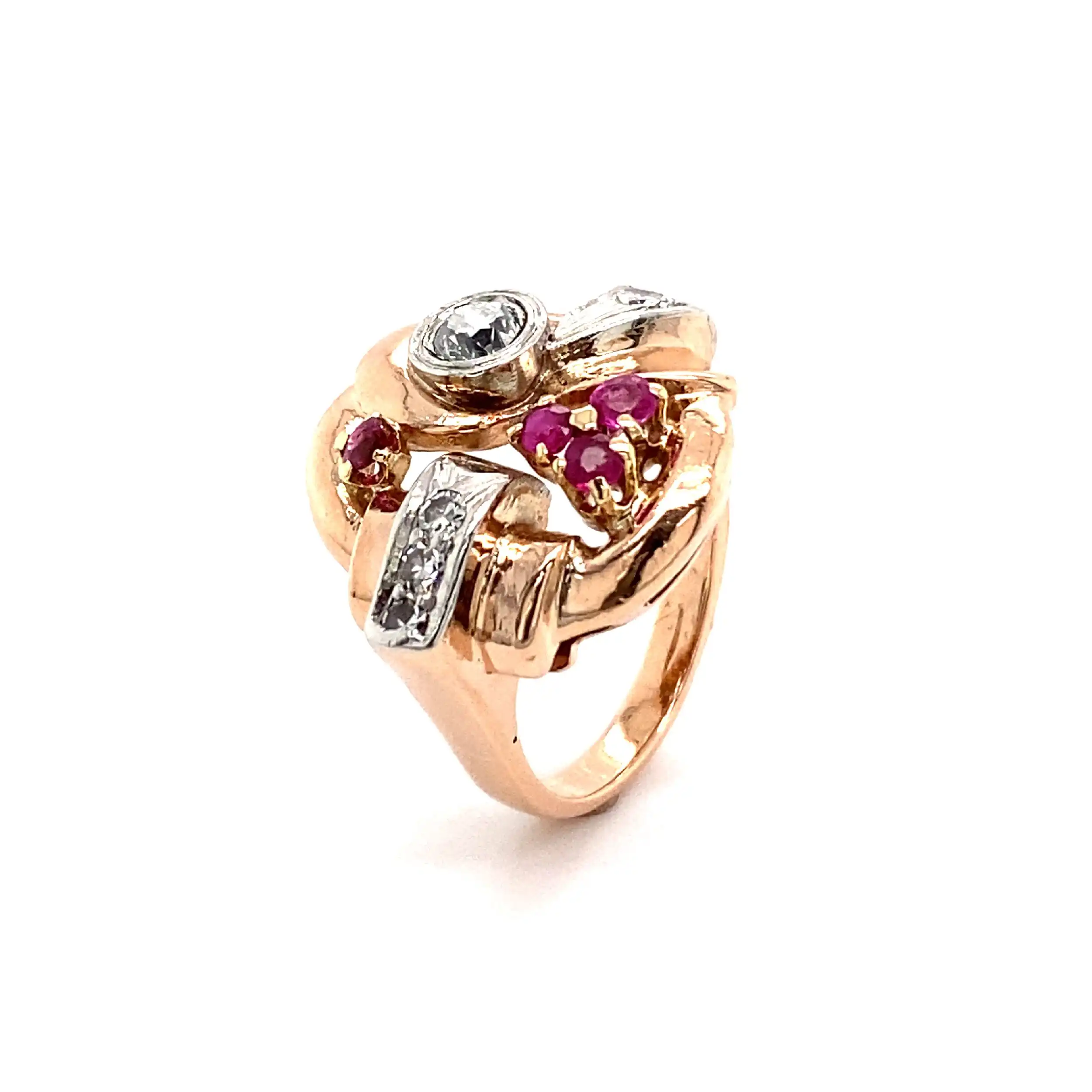 Ring Roségold mit Rubinen, Altschliffbrillant & Diamanten