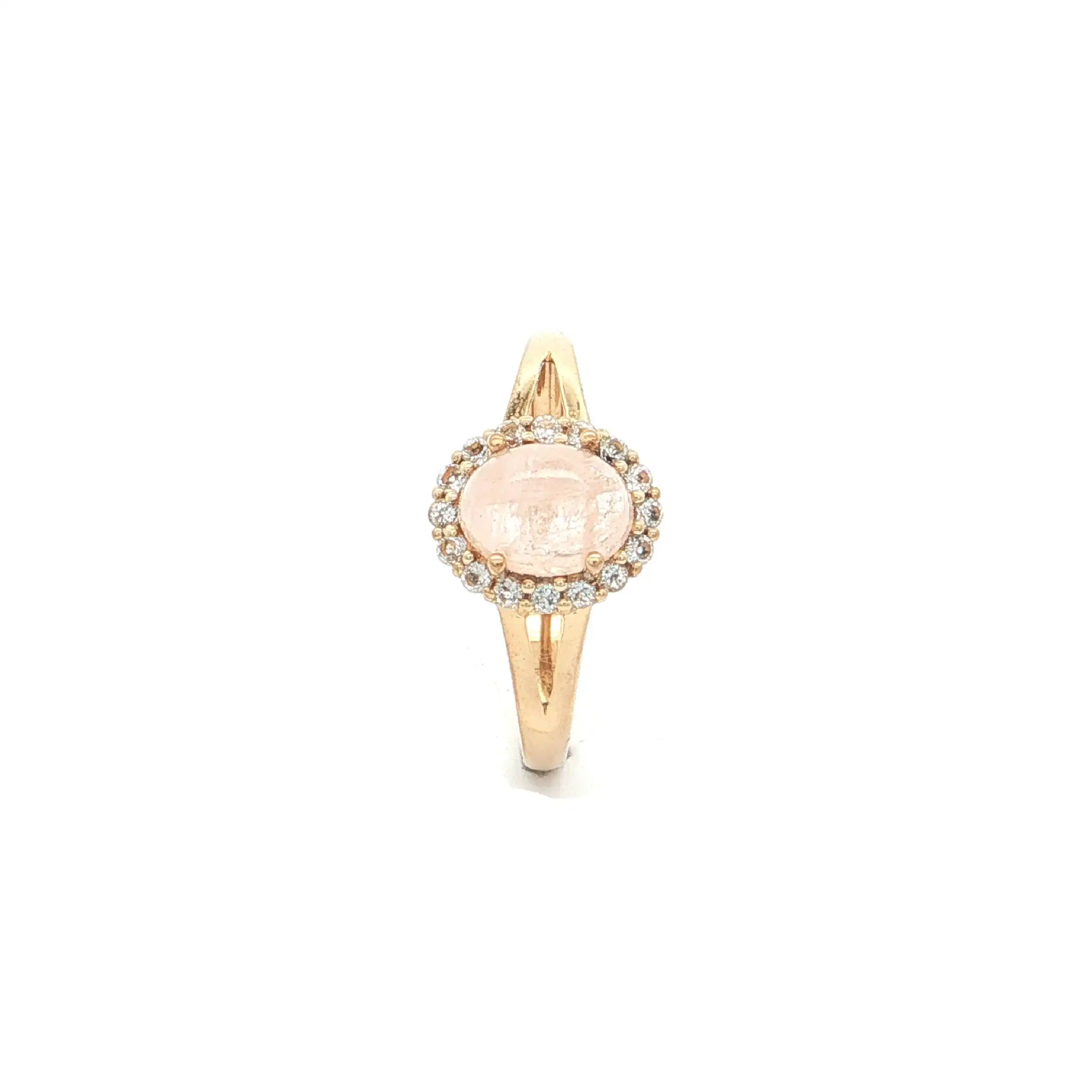 Ring Silber vergoldet mit Rosenquarz Cabochon und Zirkonia