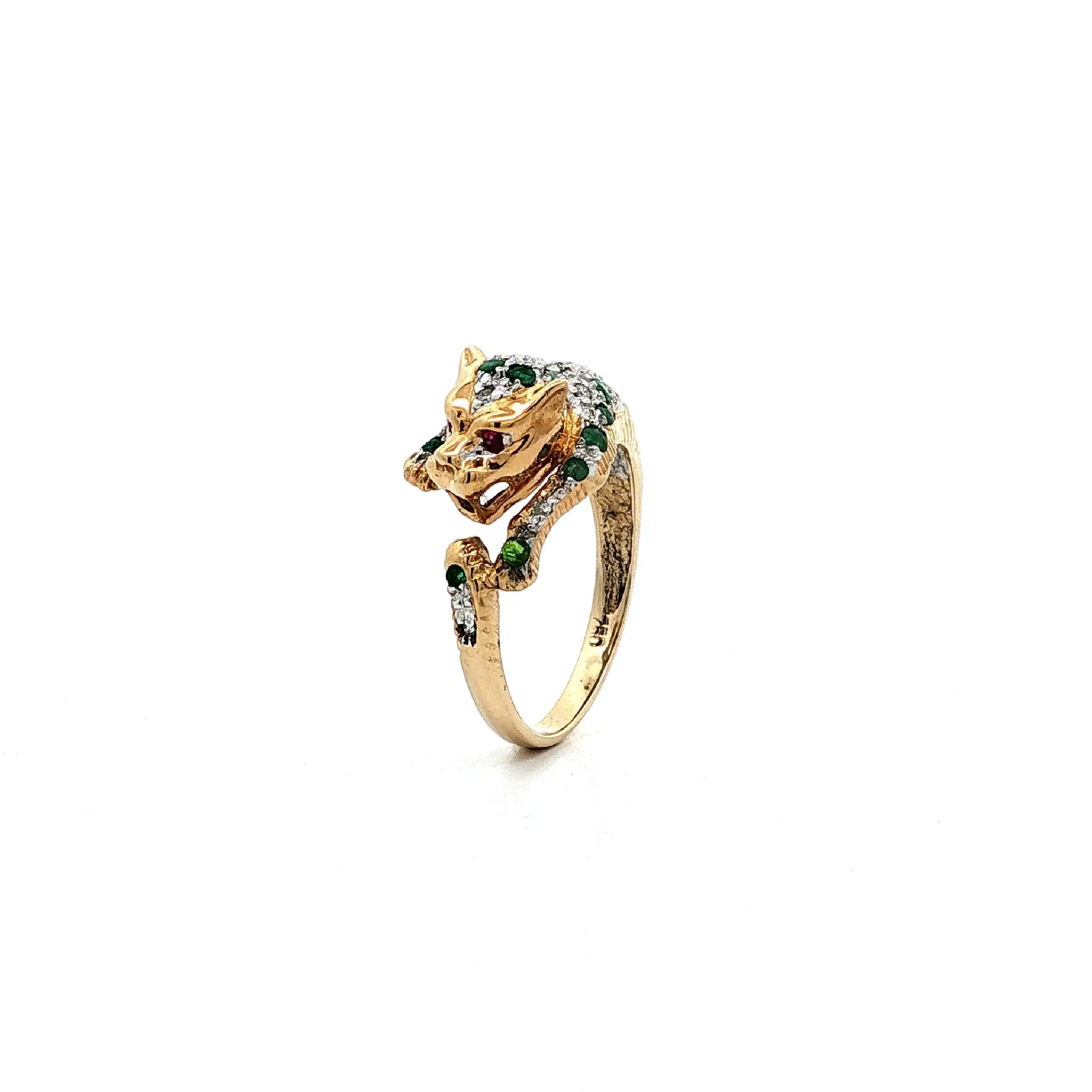 Ring Bicolor Leopard mit Smaragden, Rubine & Brillanten