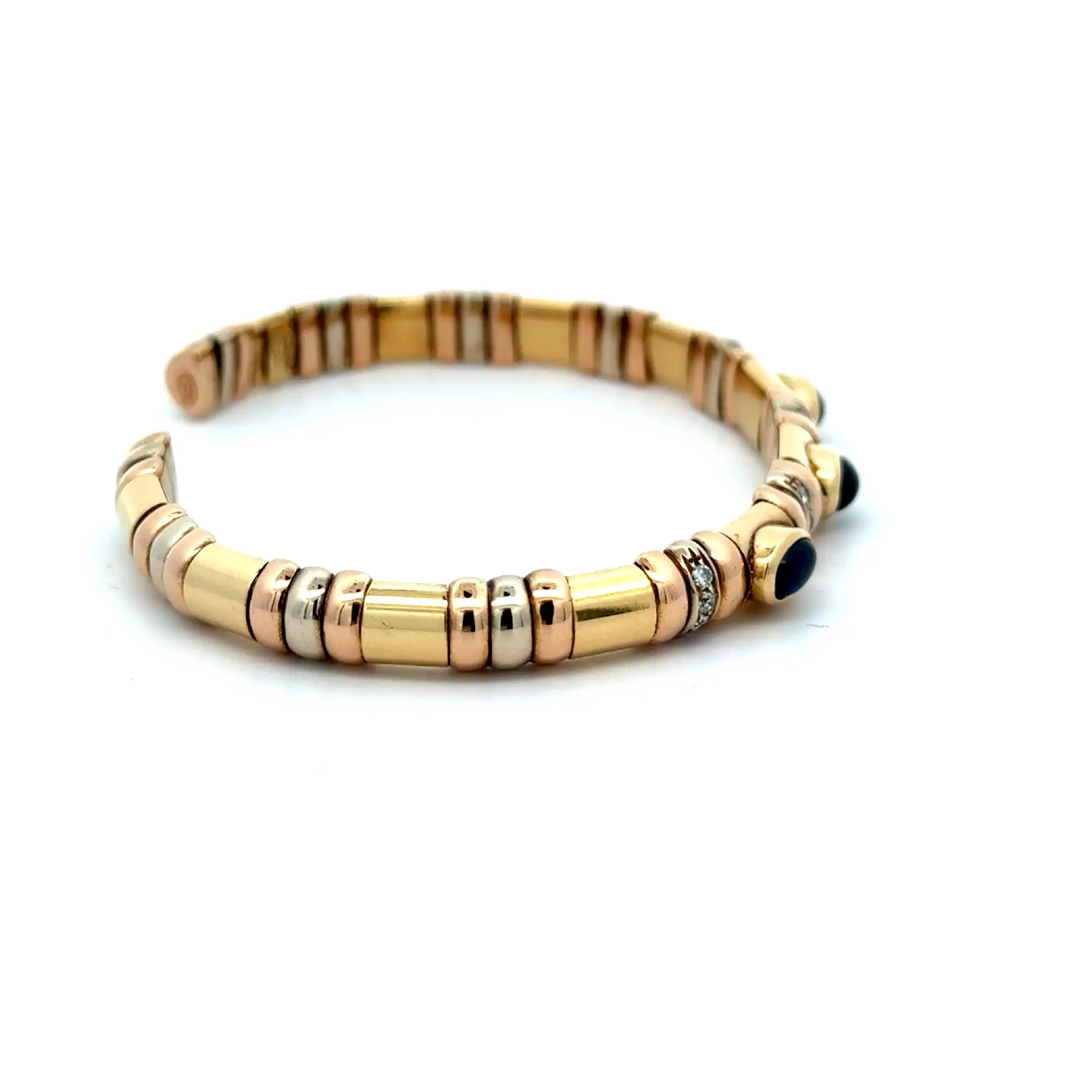 Armreif/ Spange Tricolor mit Saphir Cabochonsteinen & Brillanten Armreif/ Spange Tricolor mit Saphir Cabochonsteinen & Brillanten