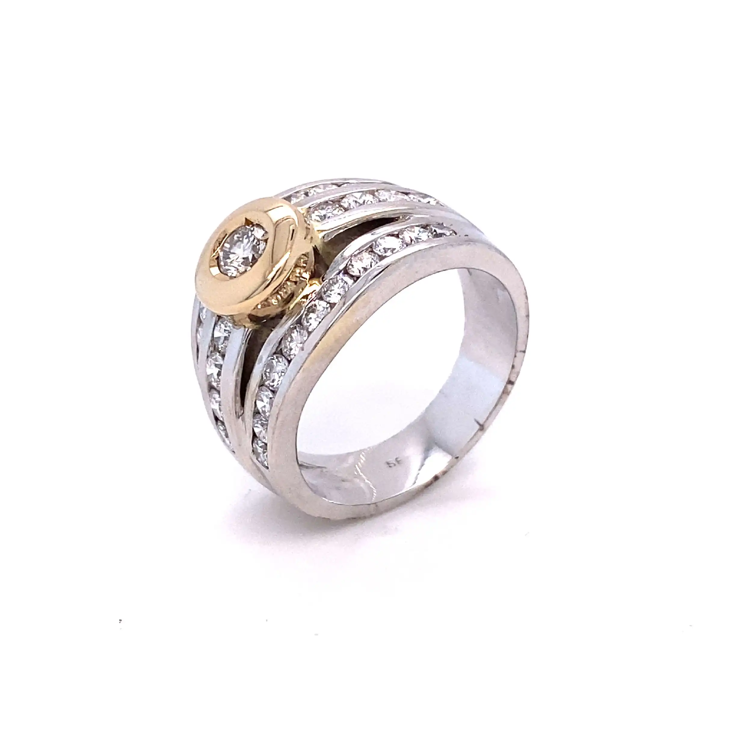 Ring Bicolor mit Solitär Brillant und Brillanten in Kanalfassung Ring Bicolor mit Solitär Brillant und Brillanten in Kanalfassung