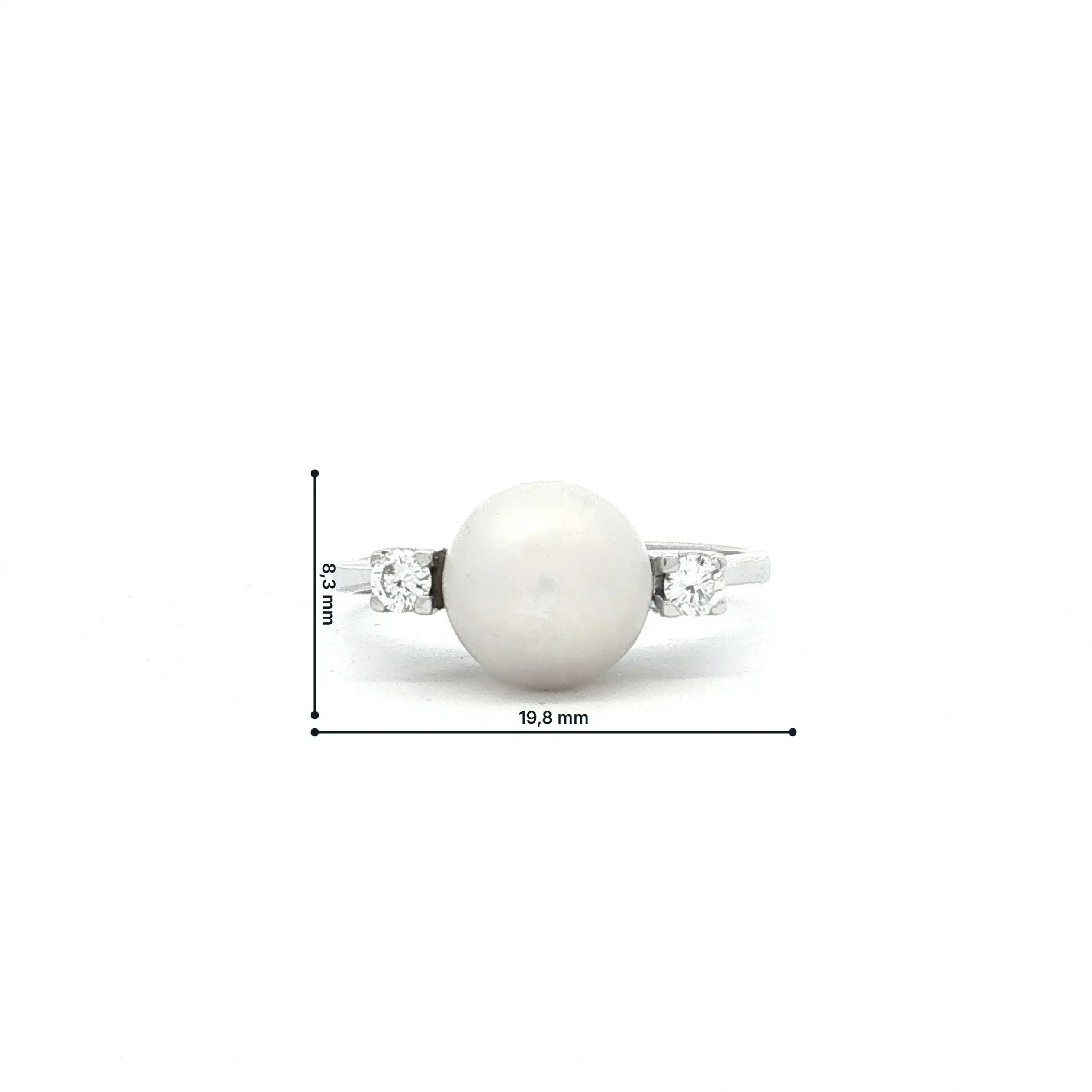 Ring Weißgold mit Perle und Brillanten, graviert mit 0,12ct