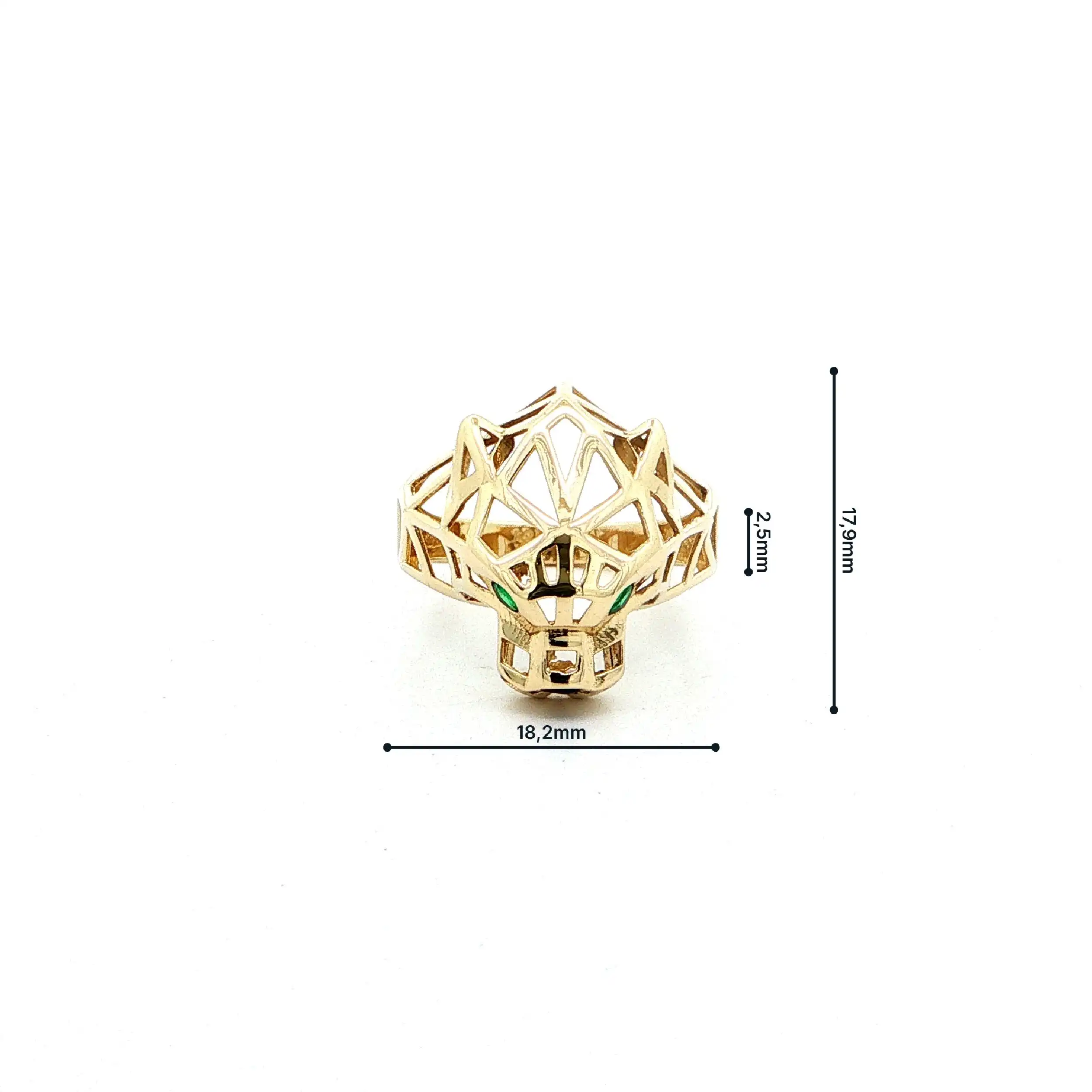 Ring Gelbgold Pantherkopf mit grünen Farbsteinen Ring Gelbgold Pantherkopf mit grünen Farbsteinen