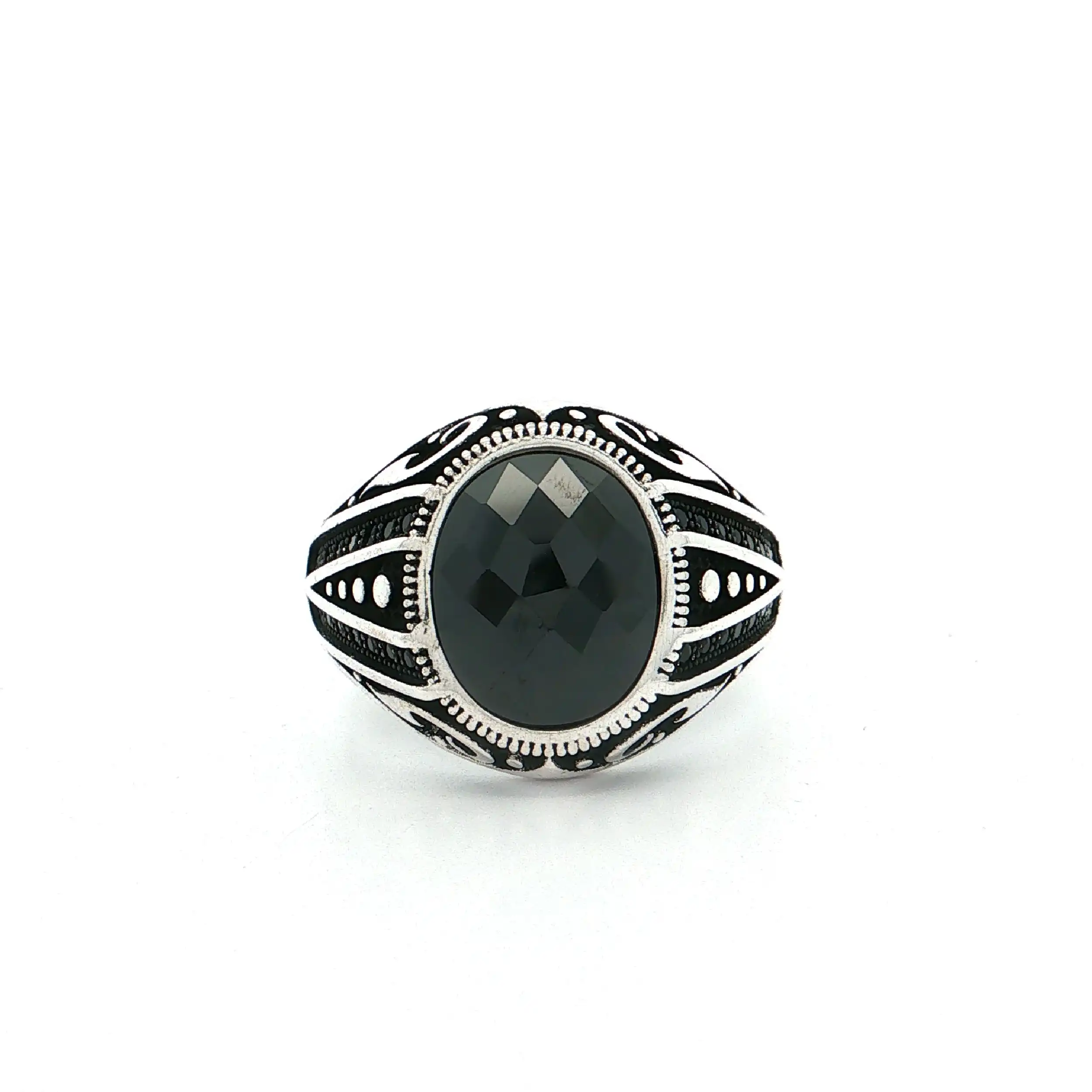 Siegelring Silber mit schwarzem Farbstein und Markasiten