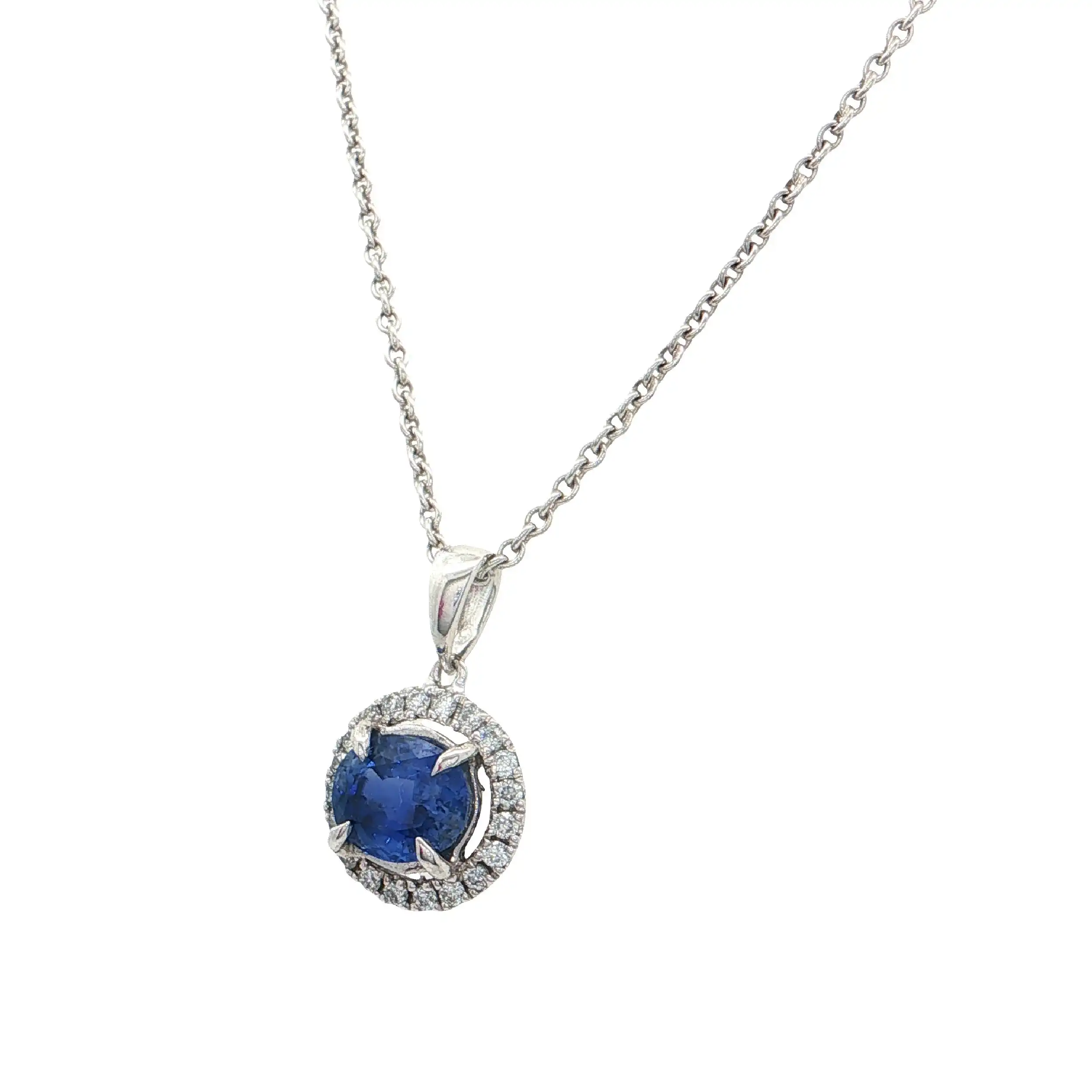 Kette Weißgold mit Anhänger mit Saphir und Brillanten Kette Weißgold mit Anhänger mit Saphir und Brillanten