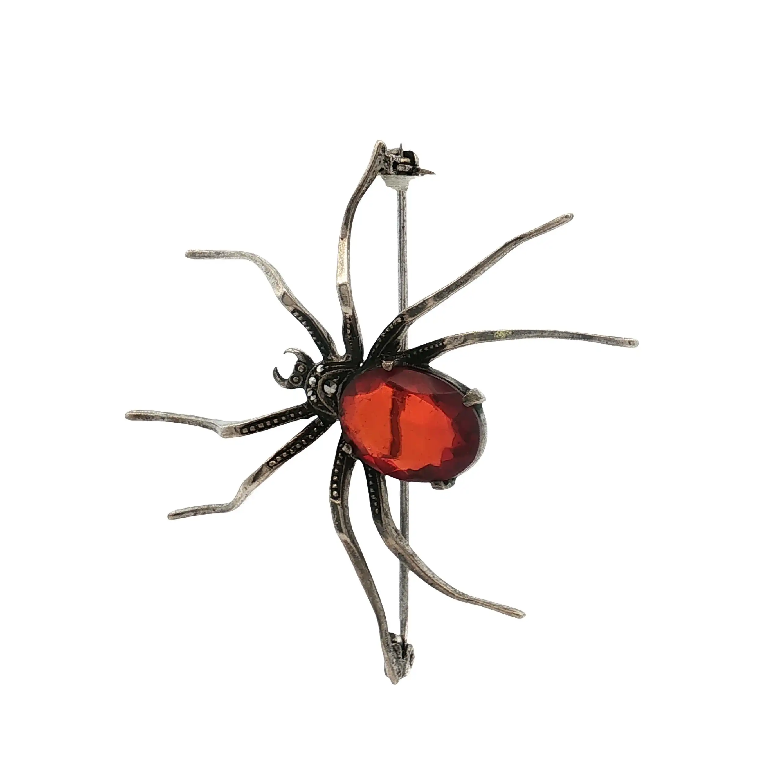 Nadel / Brosche Silber Spinne mit orangenem Stein