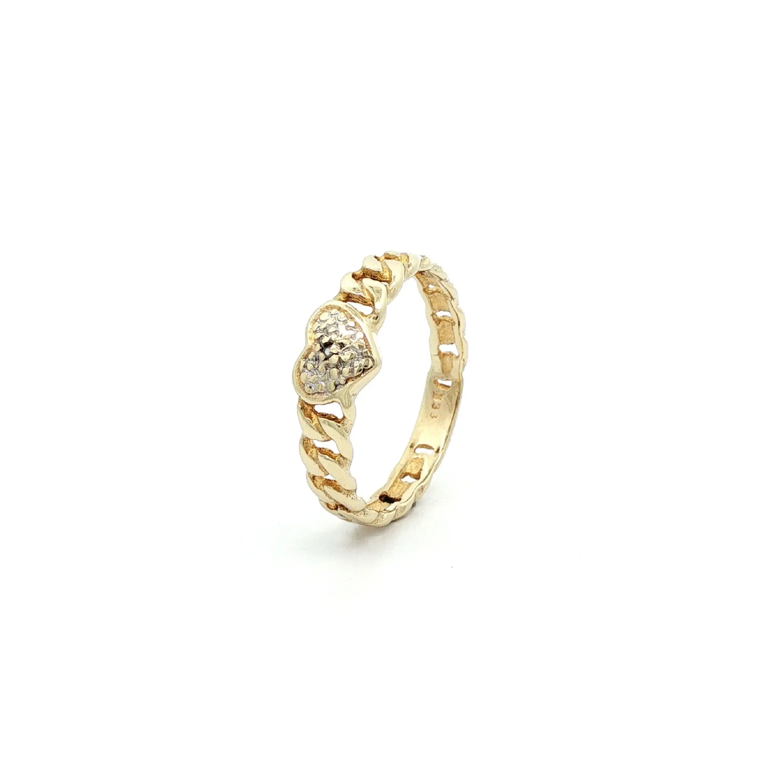 Ring Gelbgold Panzermuster "Herz" mit Diamantrose