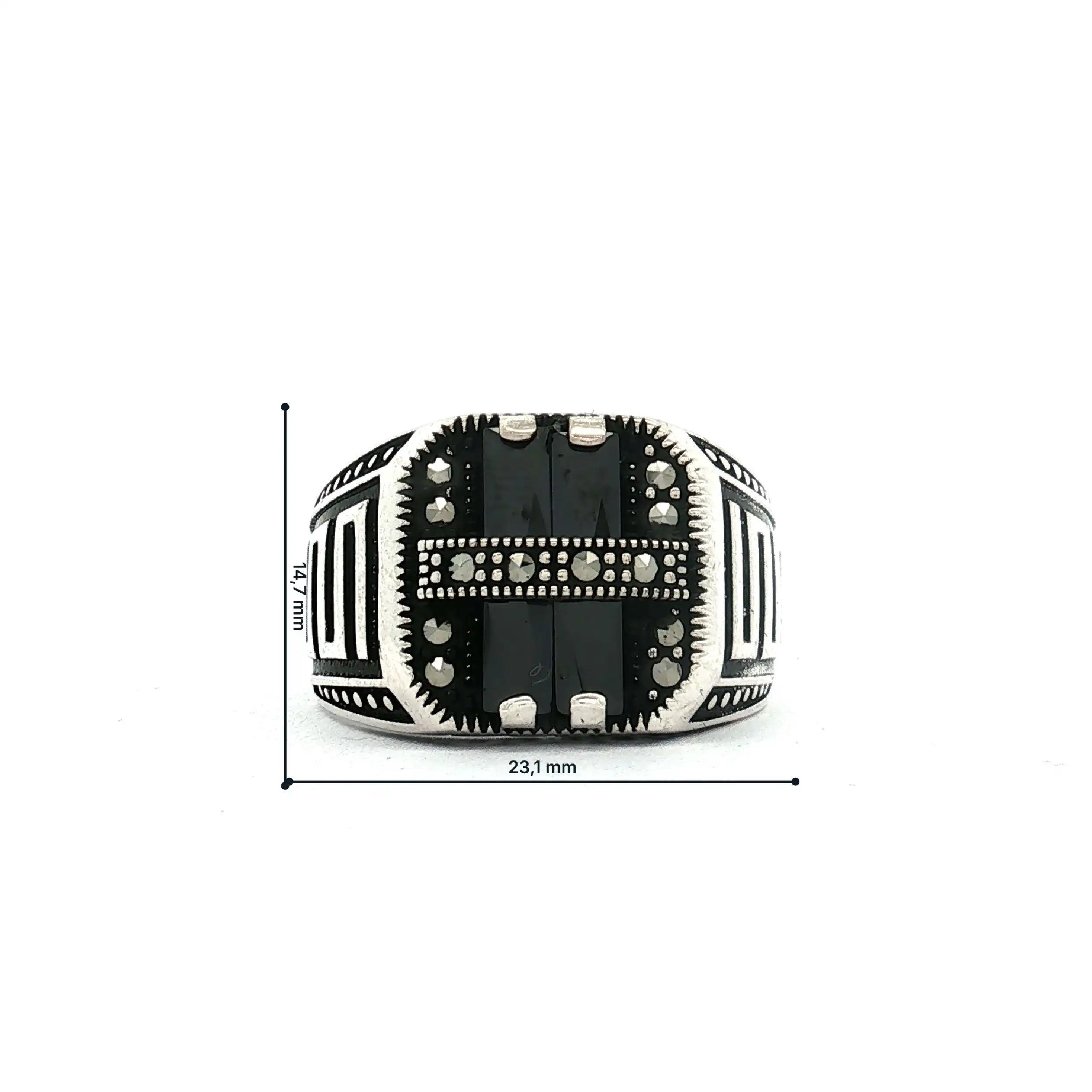 Herrenring Silber mit Markasit und Onyx Herrenring Silber mit Markasit und Onyx
