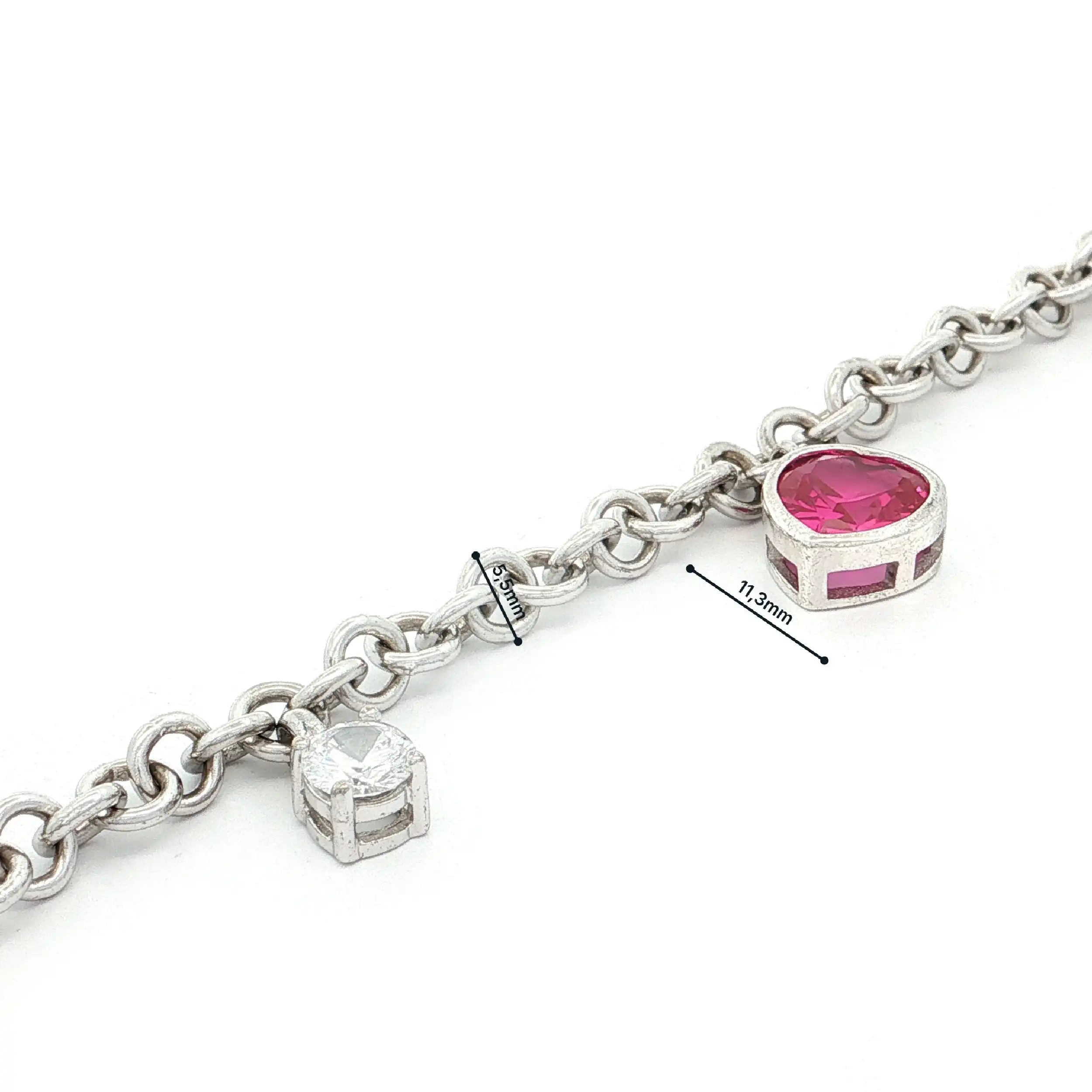 Armband Silber mit Herzchenanhänger mit Farbstein und Zirkonia