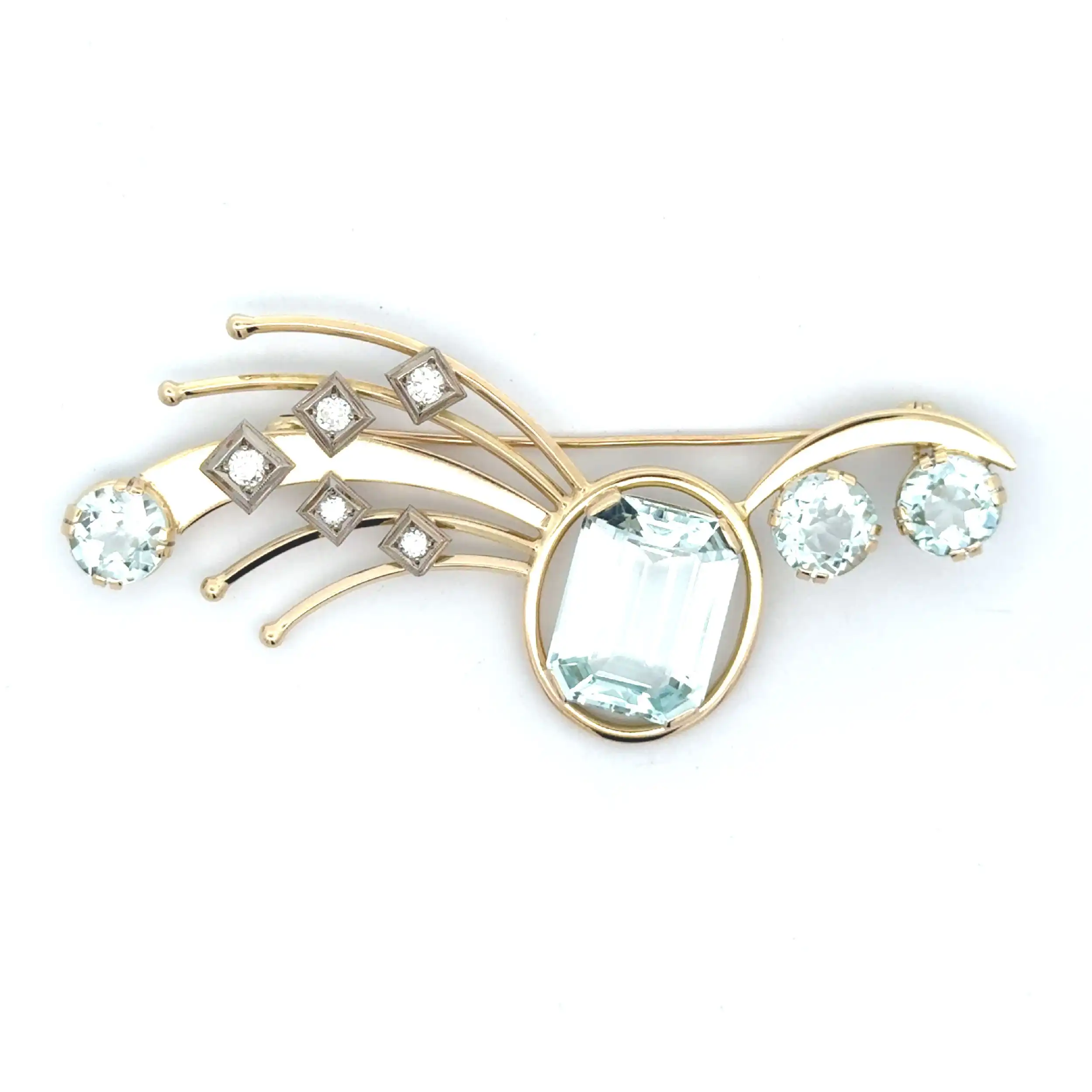 Brosche Gelbgold mit Brillanten & Aquamarin Brosche Gelbgold mit Brillanten & Aquamarin