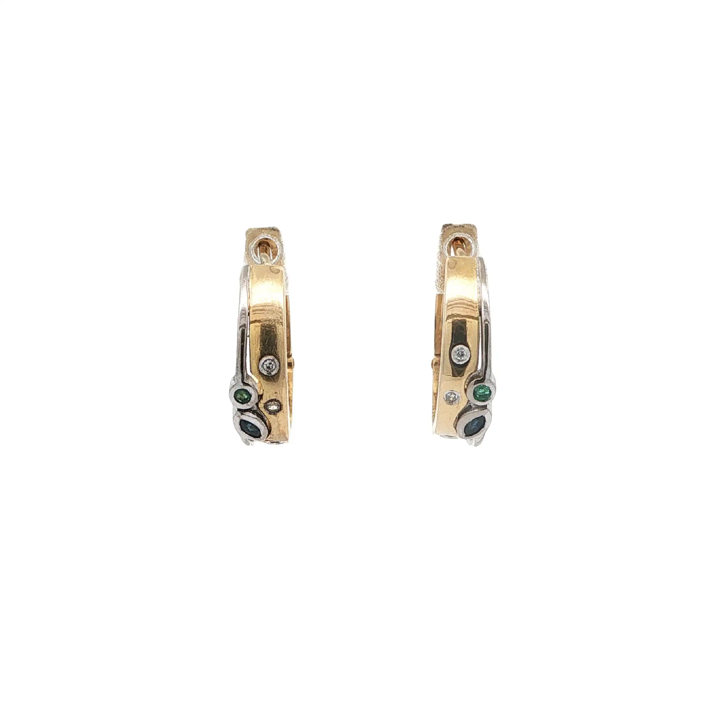 Creolen Bicolor mit Saphir, Smaragd & Diamanten