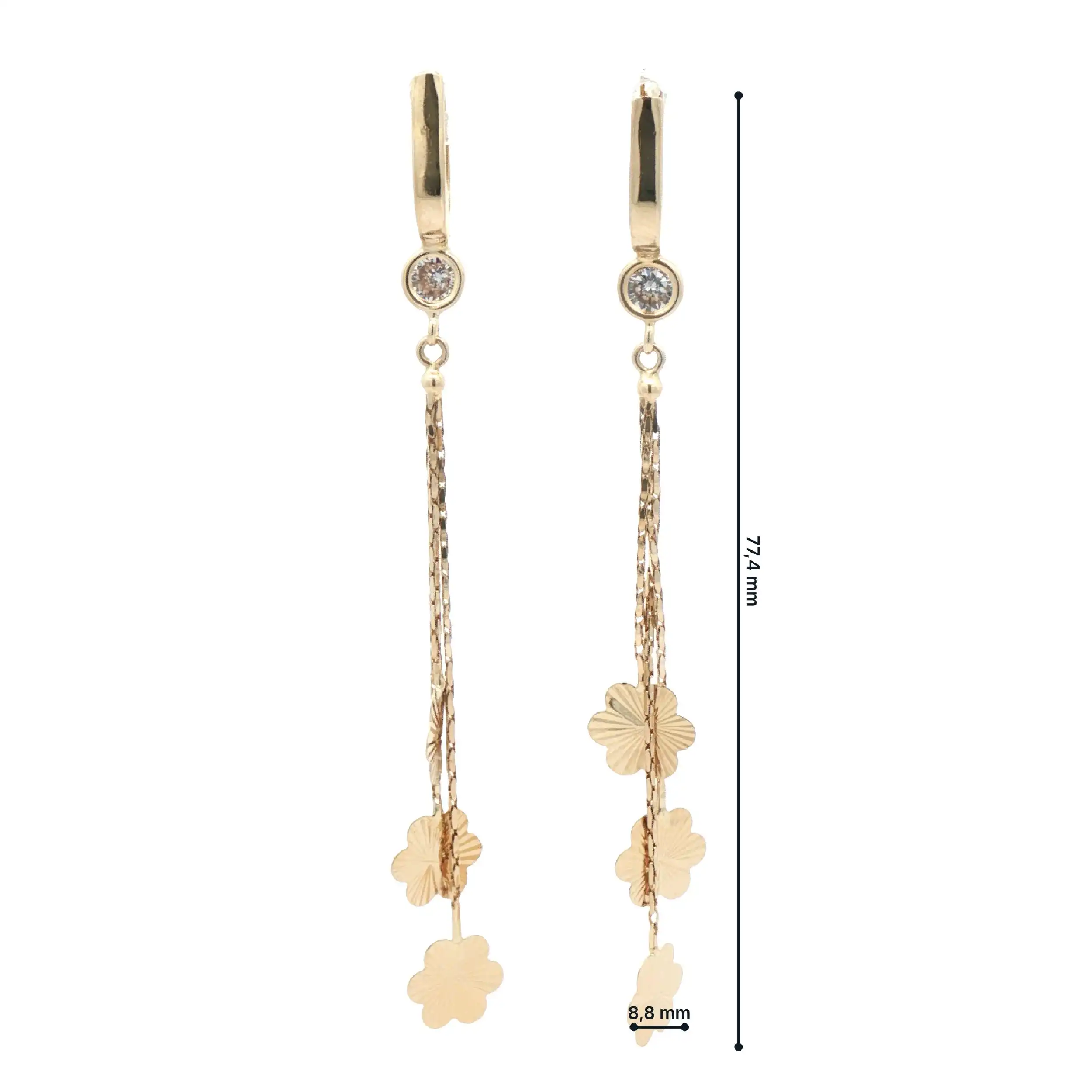 Ohrhänger Gelbgold mit Blüten und Zirkonia