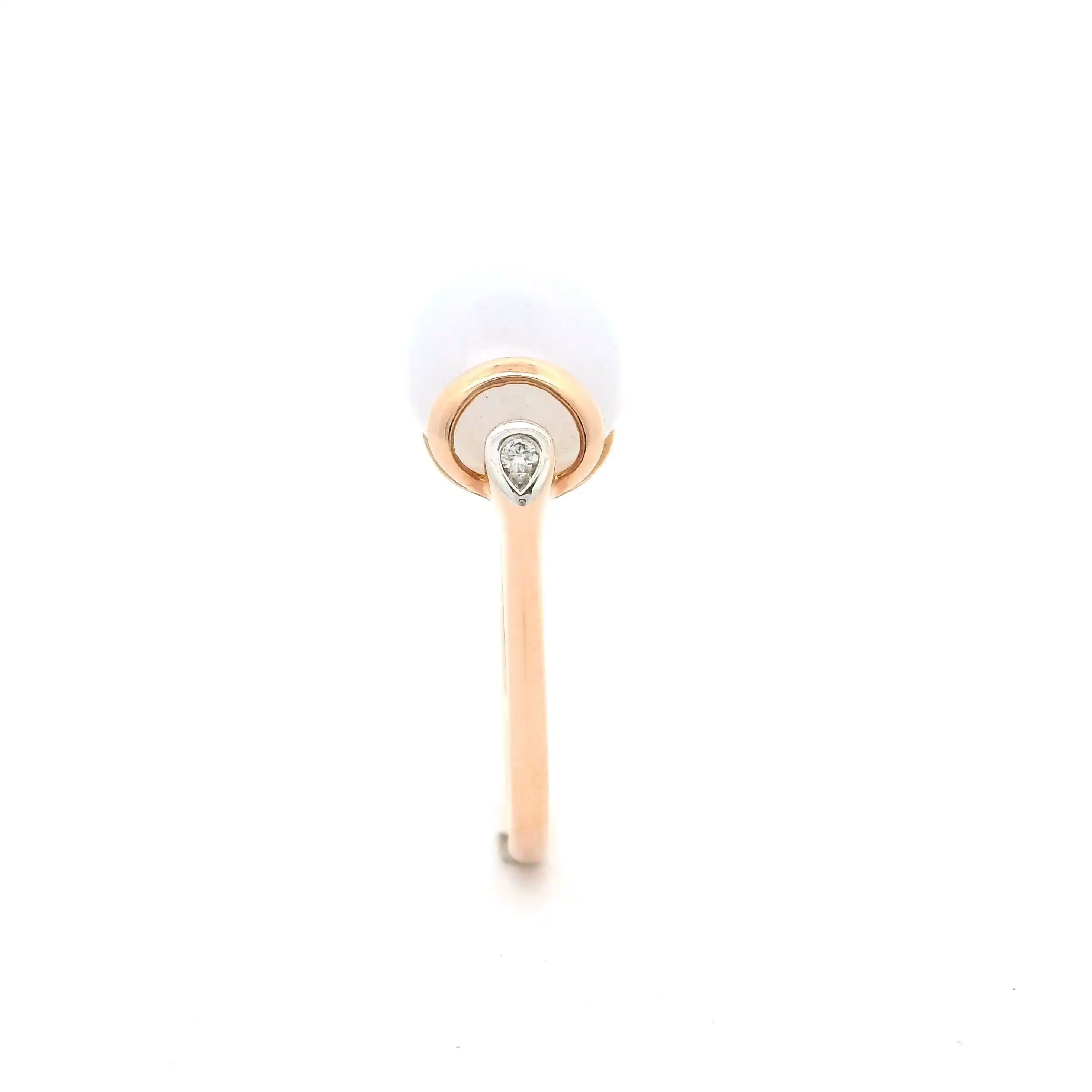 Ring Roségold mit Chalcedon Cabochon & Brillant, graviert mit 0,01ct.