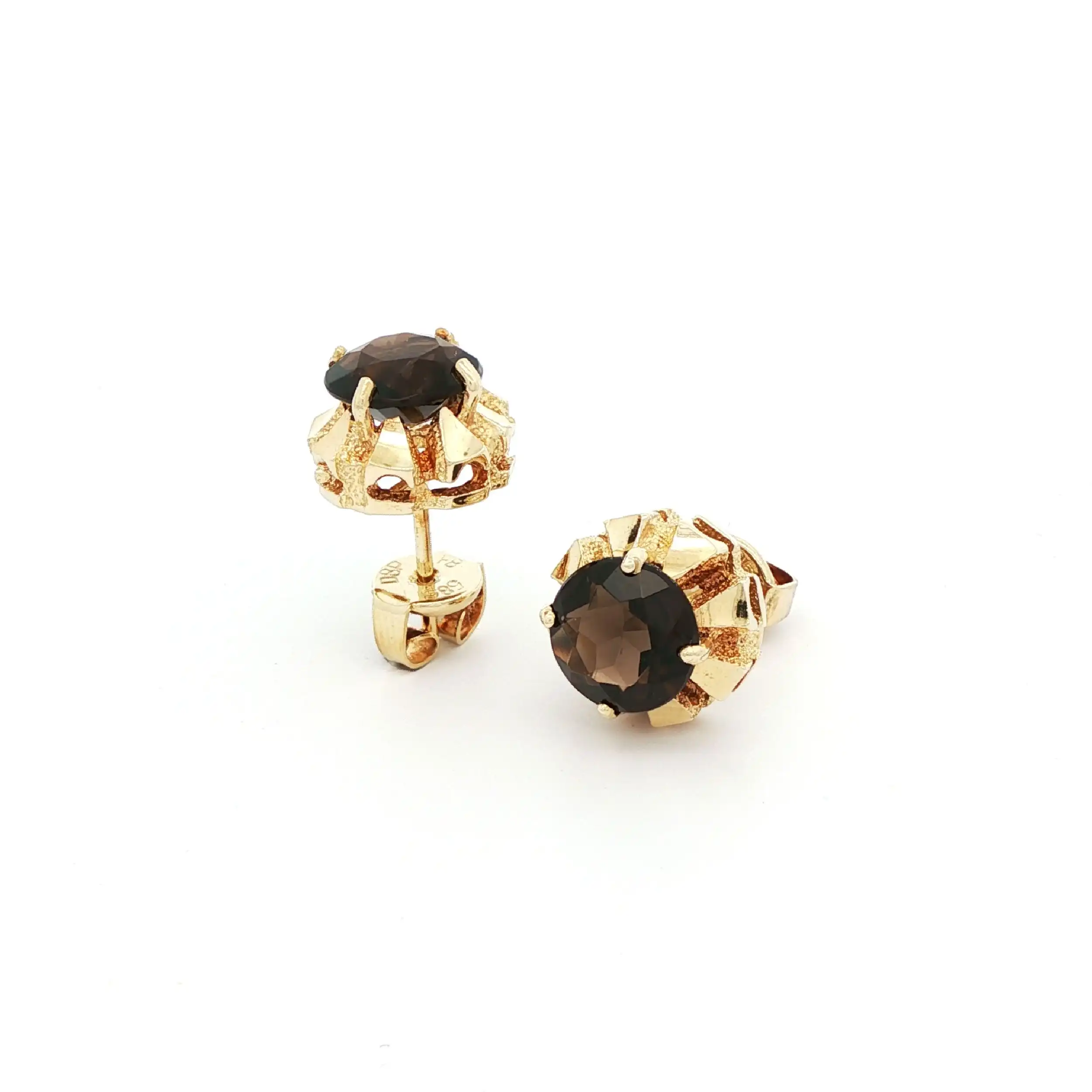 Ohrstecker Gelbgold mit braunem Farbsteinen
