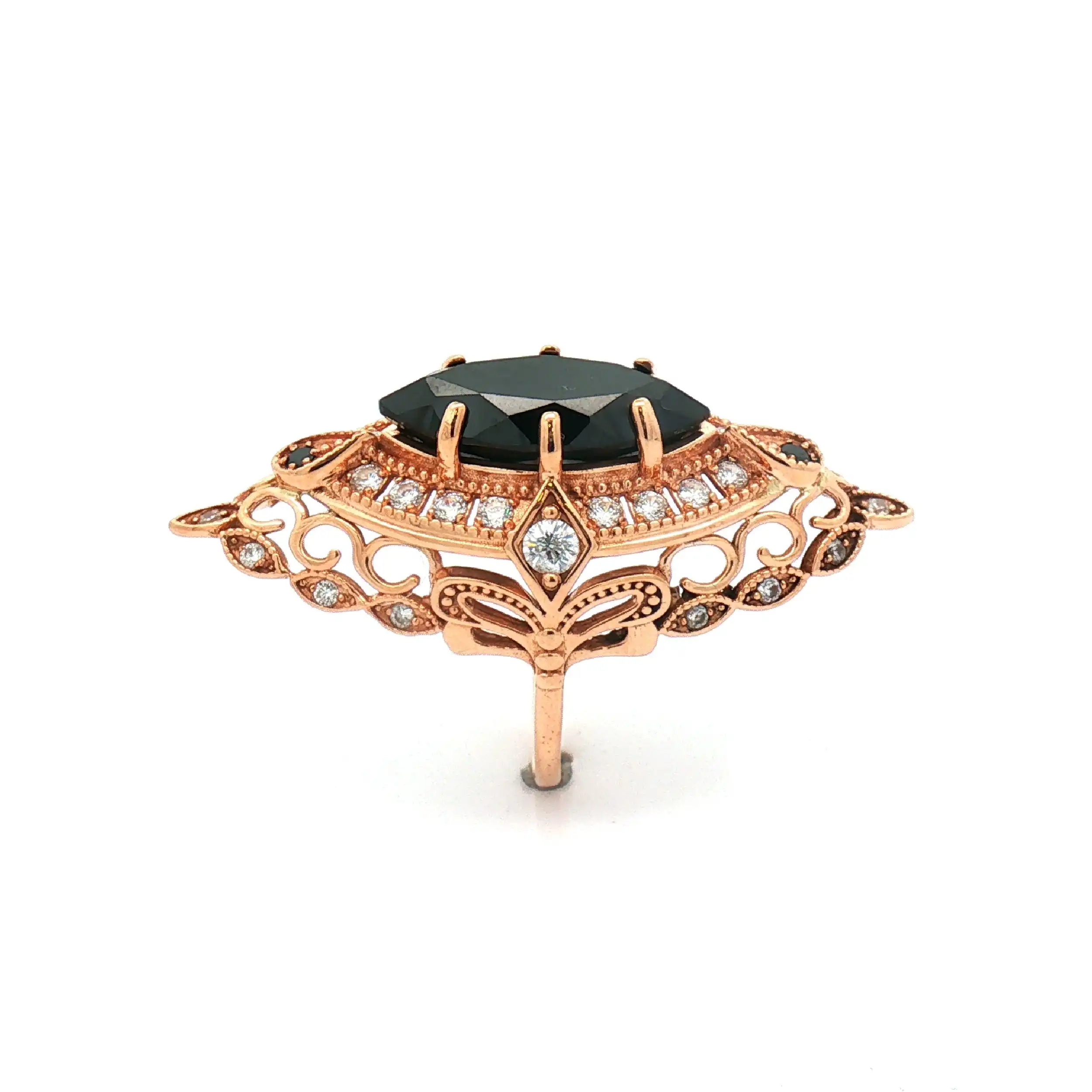 Ring Rotgold mit dunkelroten Farbstein und Zirkonia