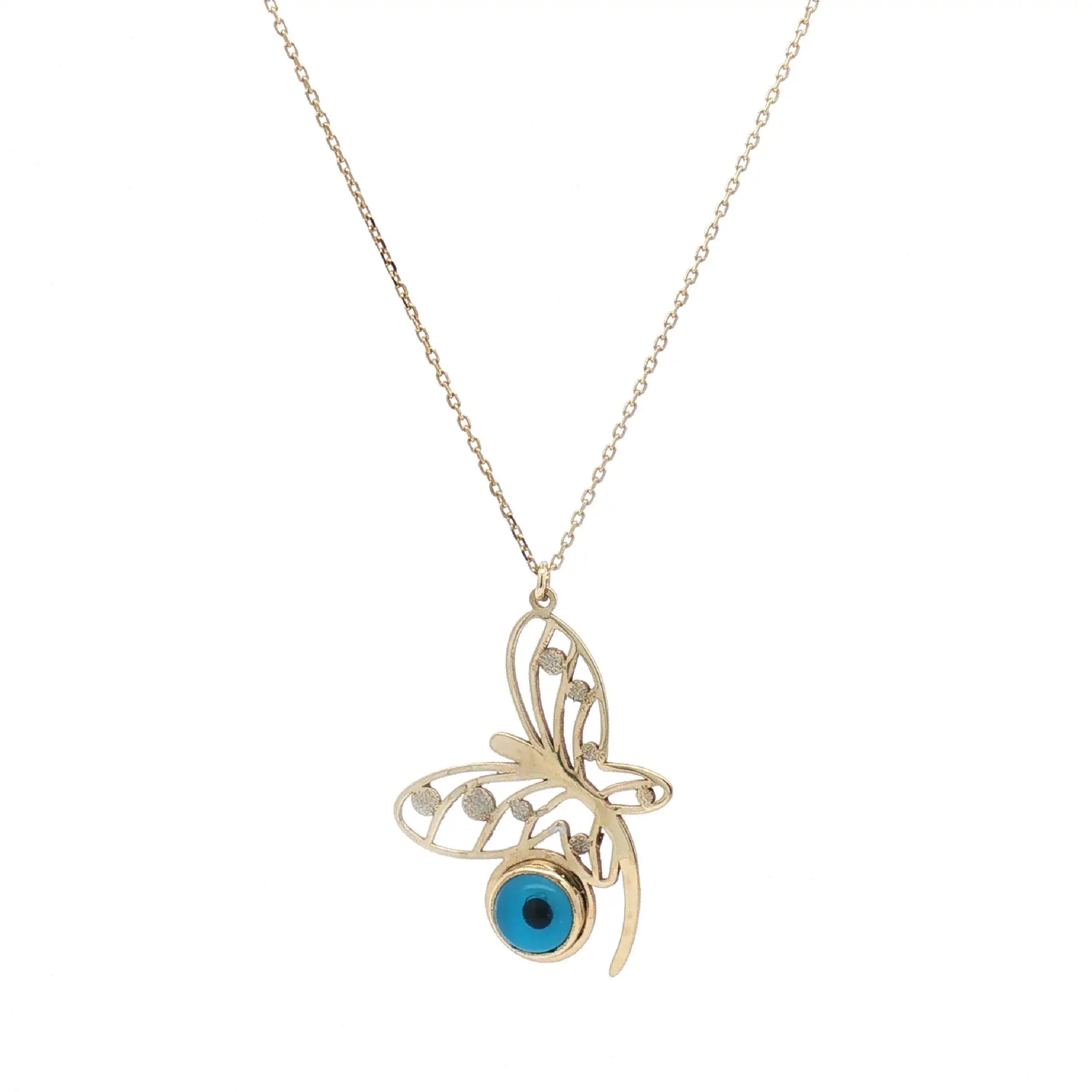 Ankerkette Gelbgold mit Anhänger Schmetterling und blauem Farbstein