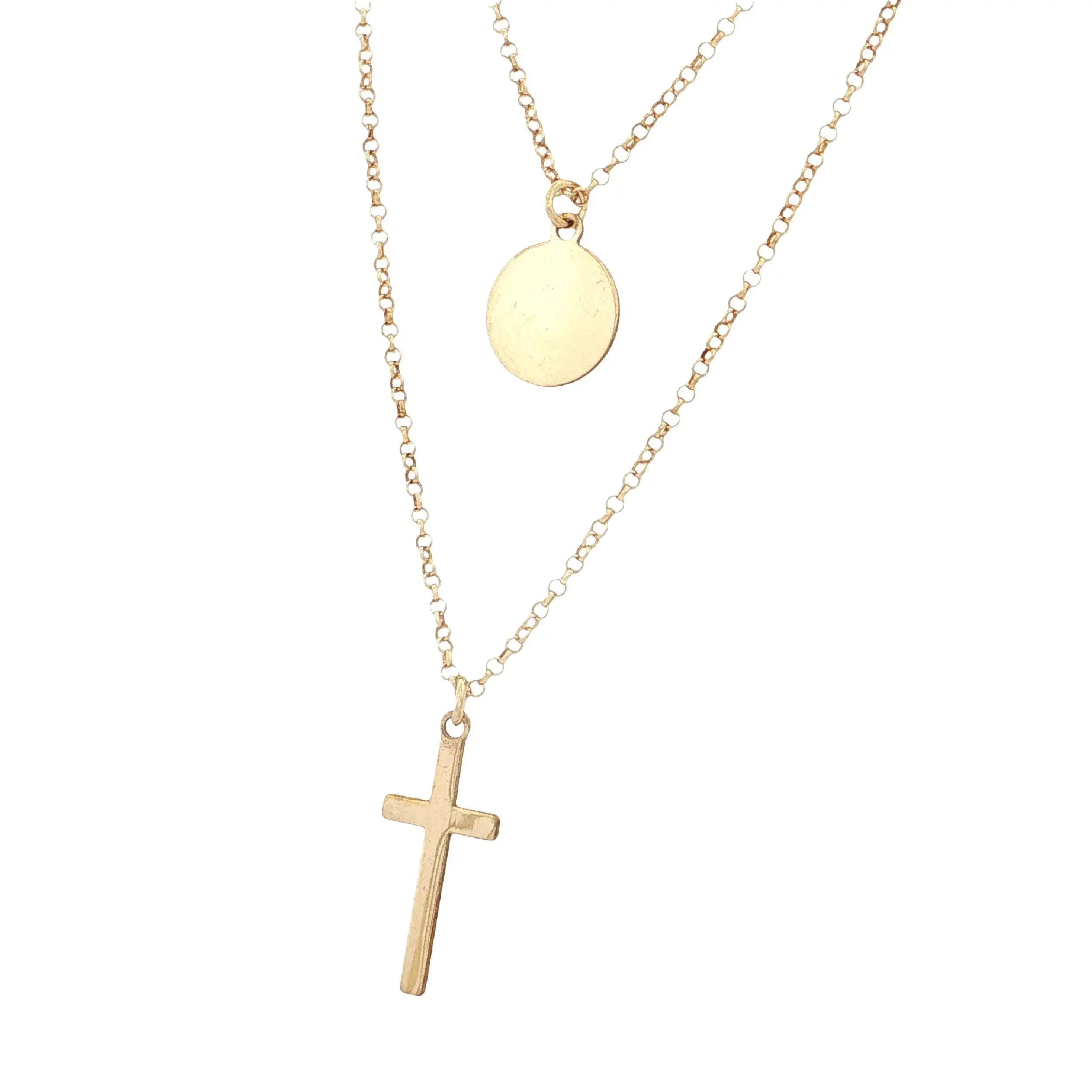 Kette Silber vergoldet doppelreihig mit Kreuz- und Plättchenanhänger Kette Silber vergoldet doppelreihig mit Kreuz- und Plättchenanhänger