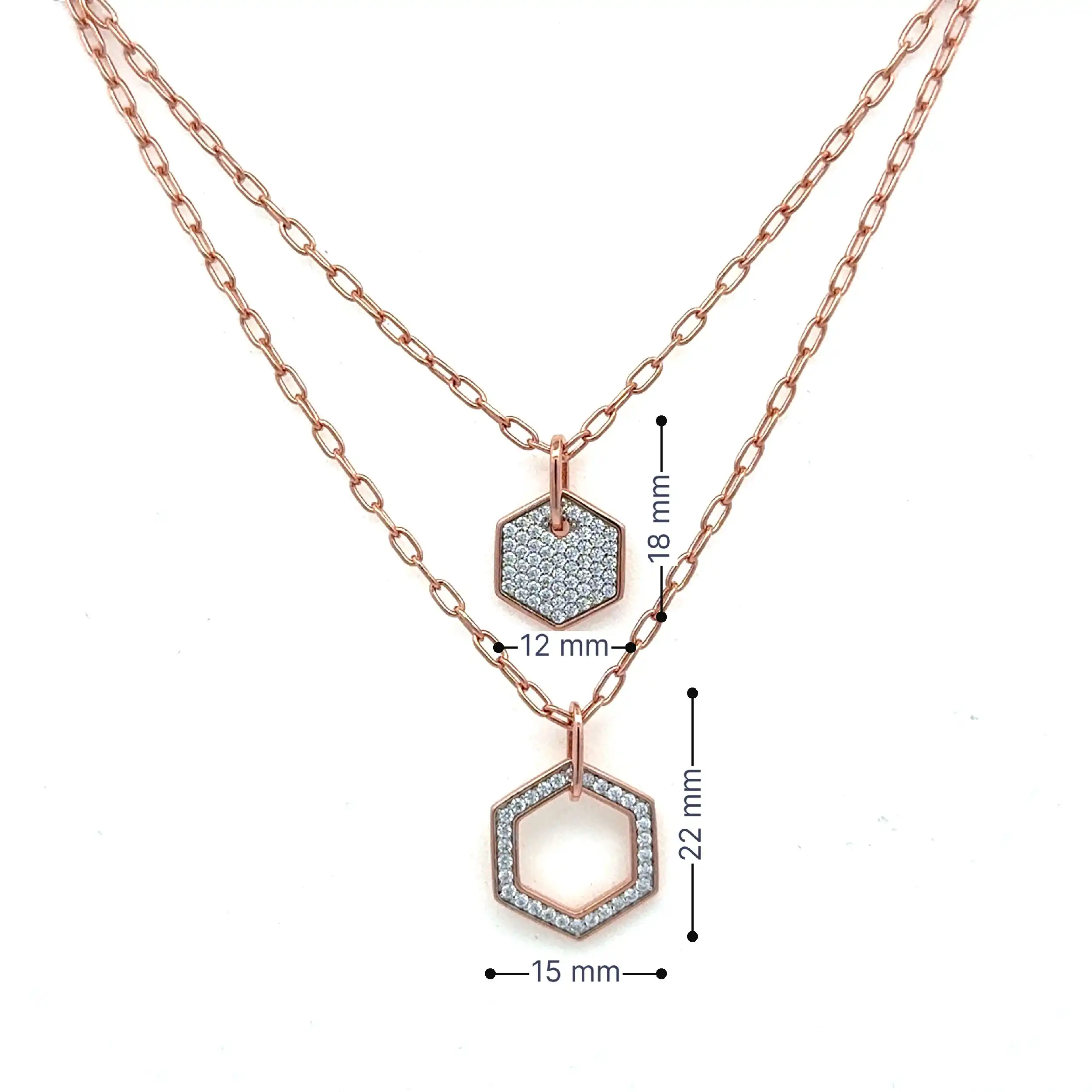 Collier Silber rose vergoldet mit zwei Anhänger mit 87 Zirkonia Collier Silber rose vergoldet mit zwei Anhänger mit 87 Zirkonia