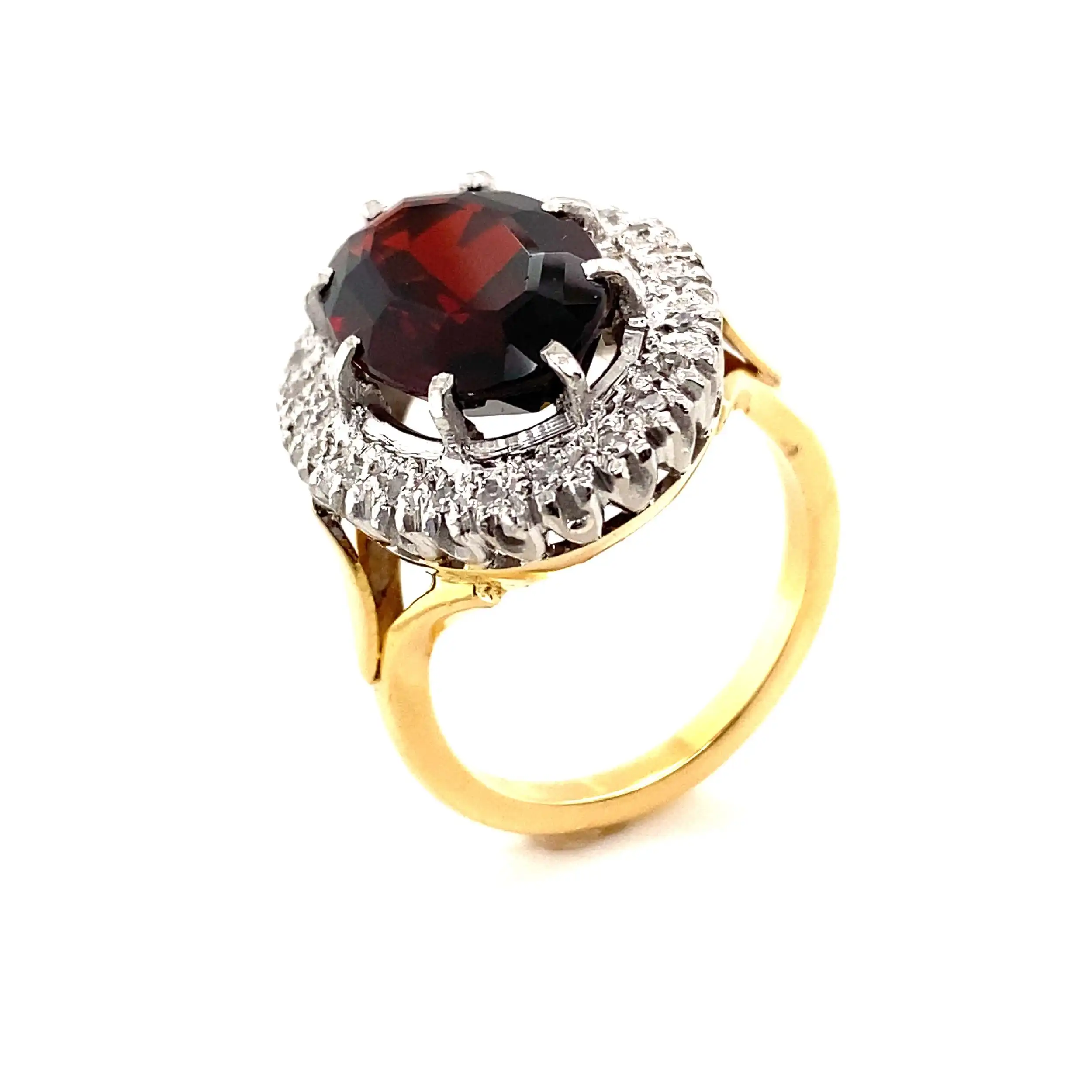 Ring Bicolor mit rotem Farbstein & Diamanten
