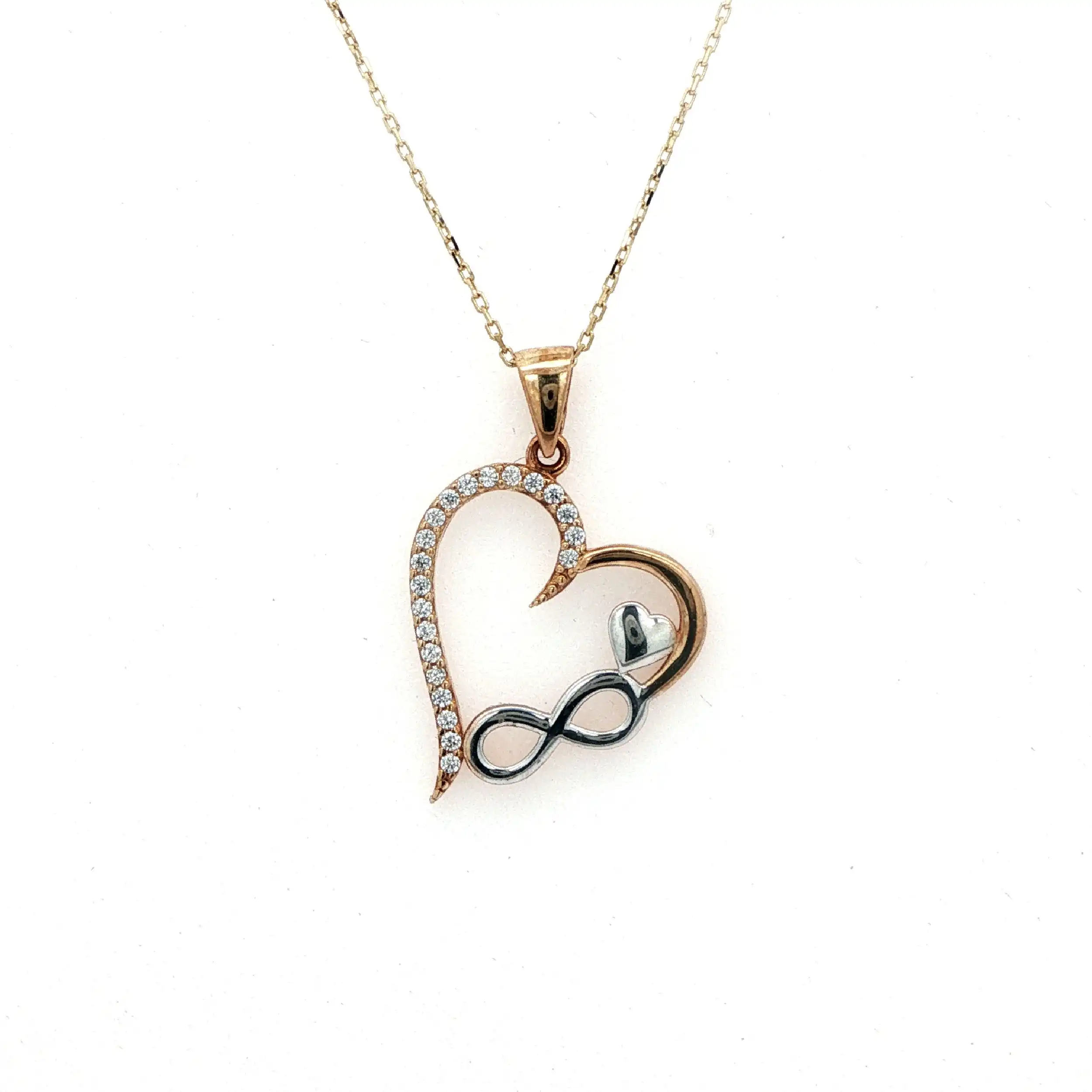 Kette Gelbgold mit Herzanhänger Bicolor mit Zirkonia