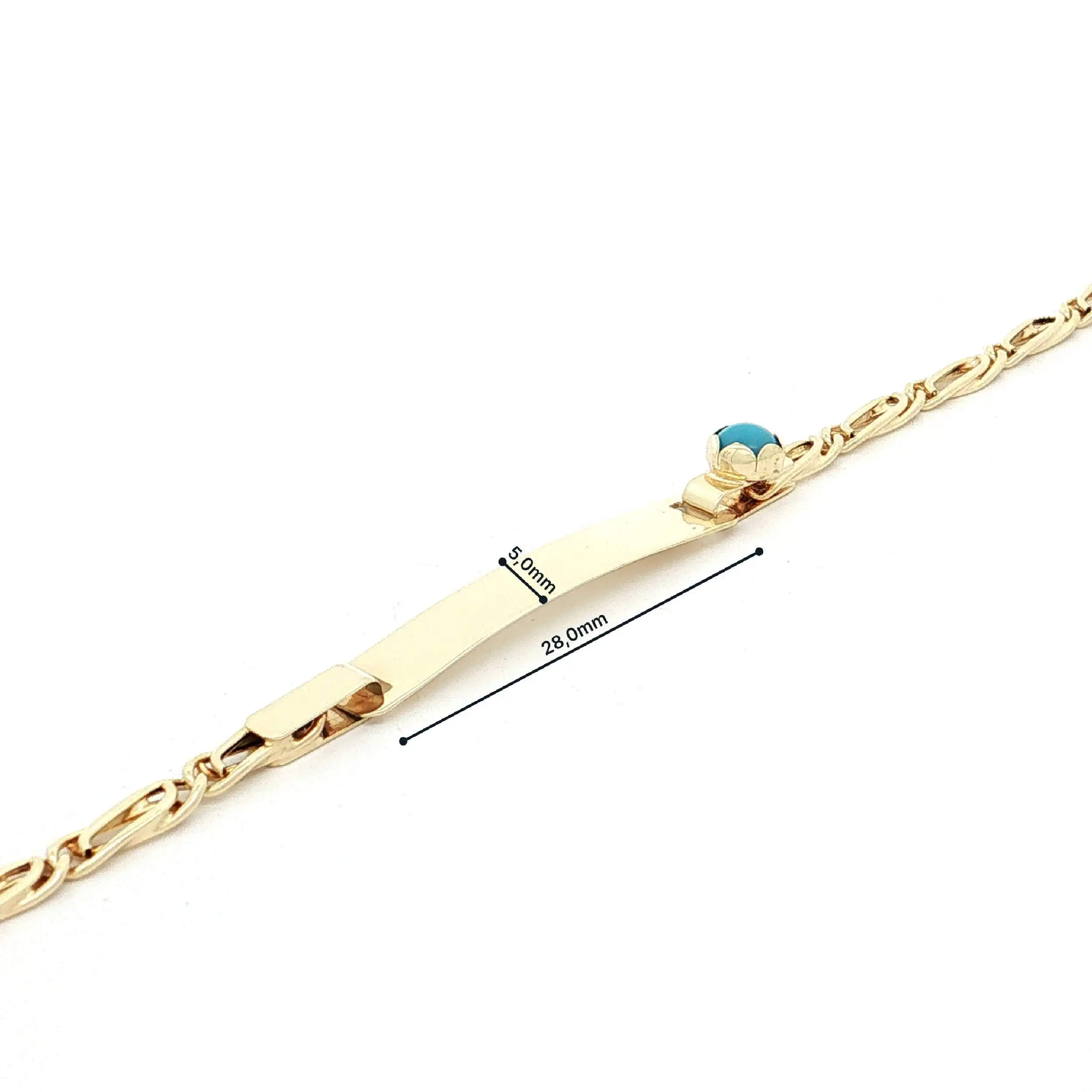 Identarmband Gelbgold mit blauem Farbstein