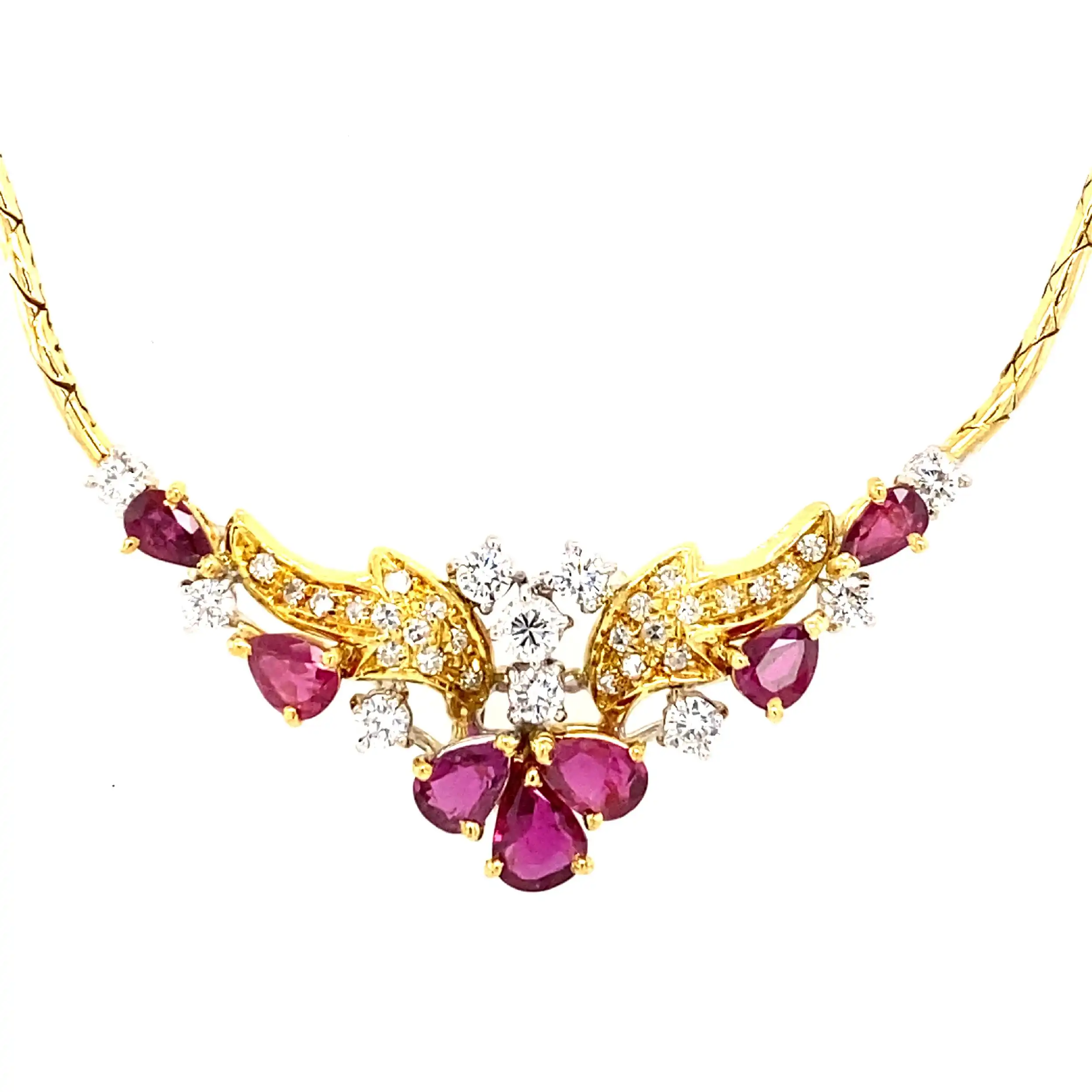Collier Gelbgold mit Rubinen, Brillanten und Diamanten, mit Expertise von EPL Collier Gelbgold mit Rubinen, Brillanten und Diamanten, mit Expertise von EPL