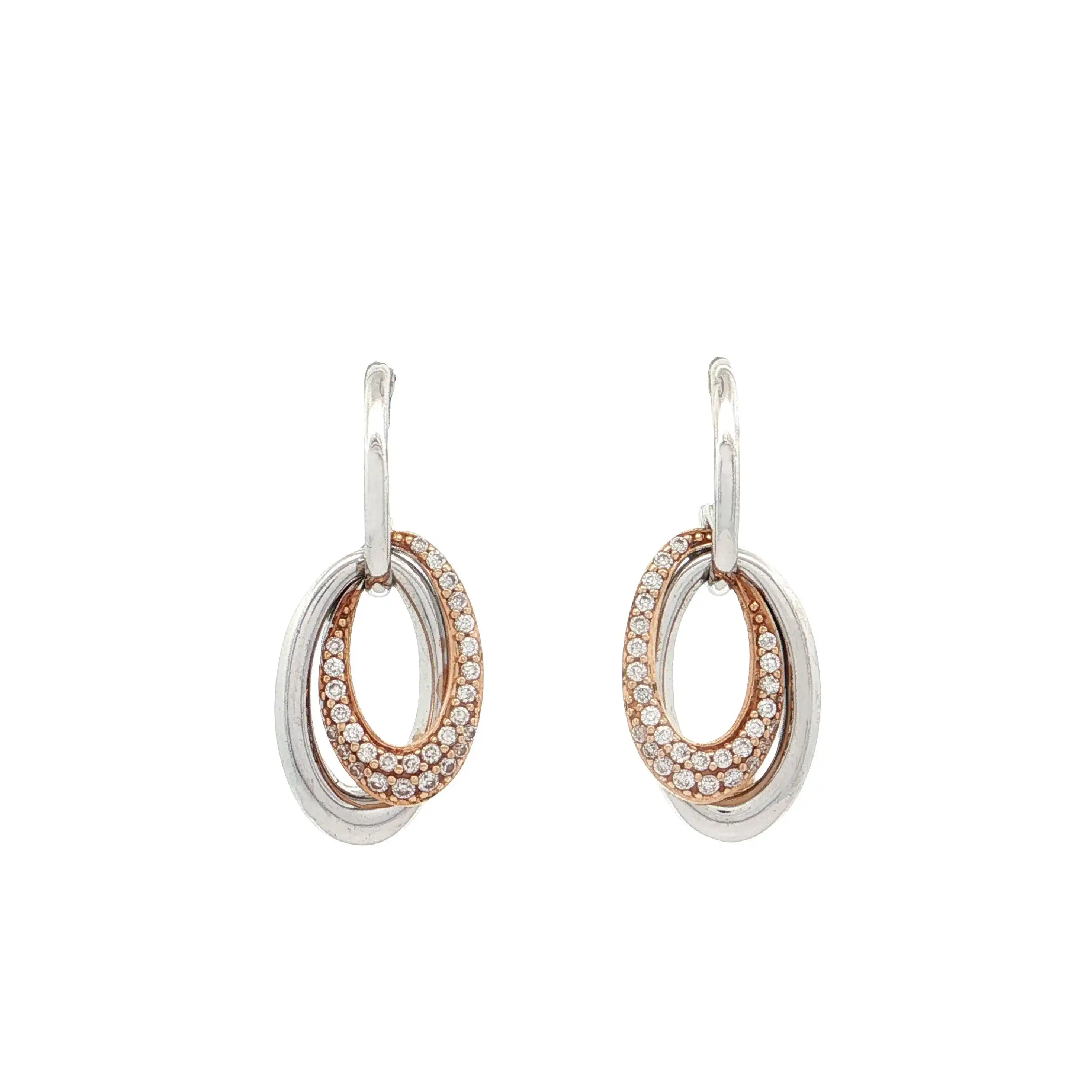 Ohrhänger Bicolor mit Brillanten, graviert mit 0,125ct pro Seite