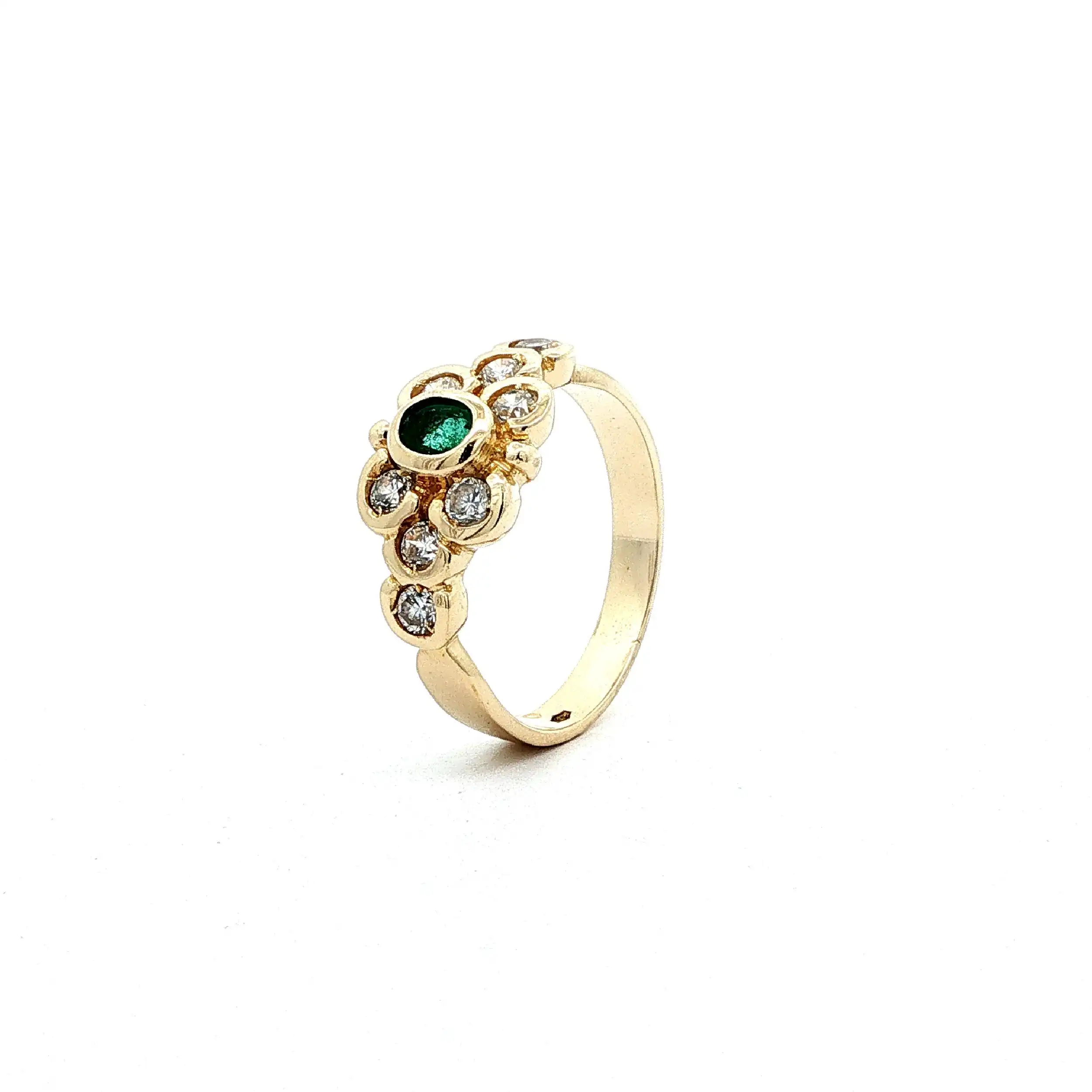 Ring Gelbgold mit grünem Farbstein & Zirkonia