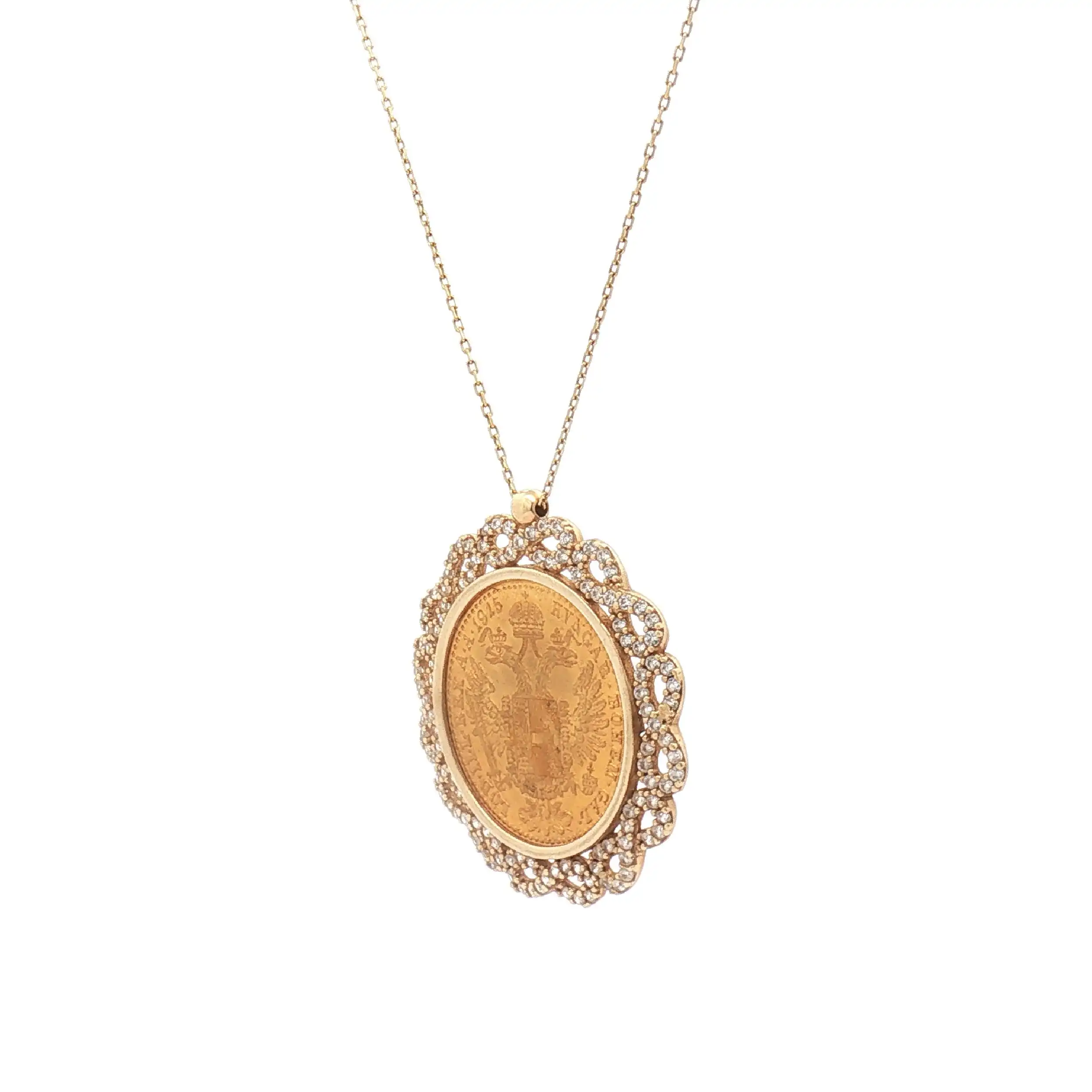 Kette Gelbgold mit Münzanhänger und Zirkonia