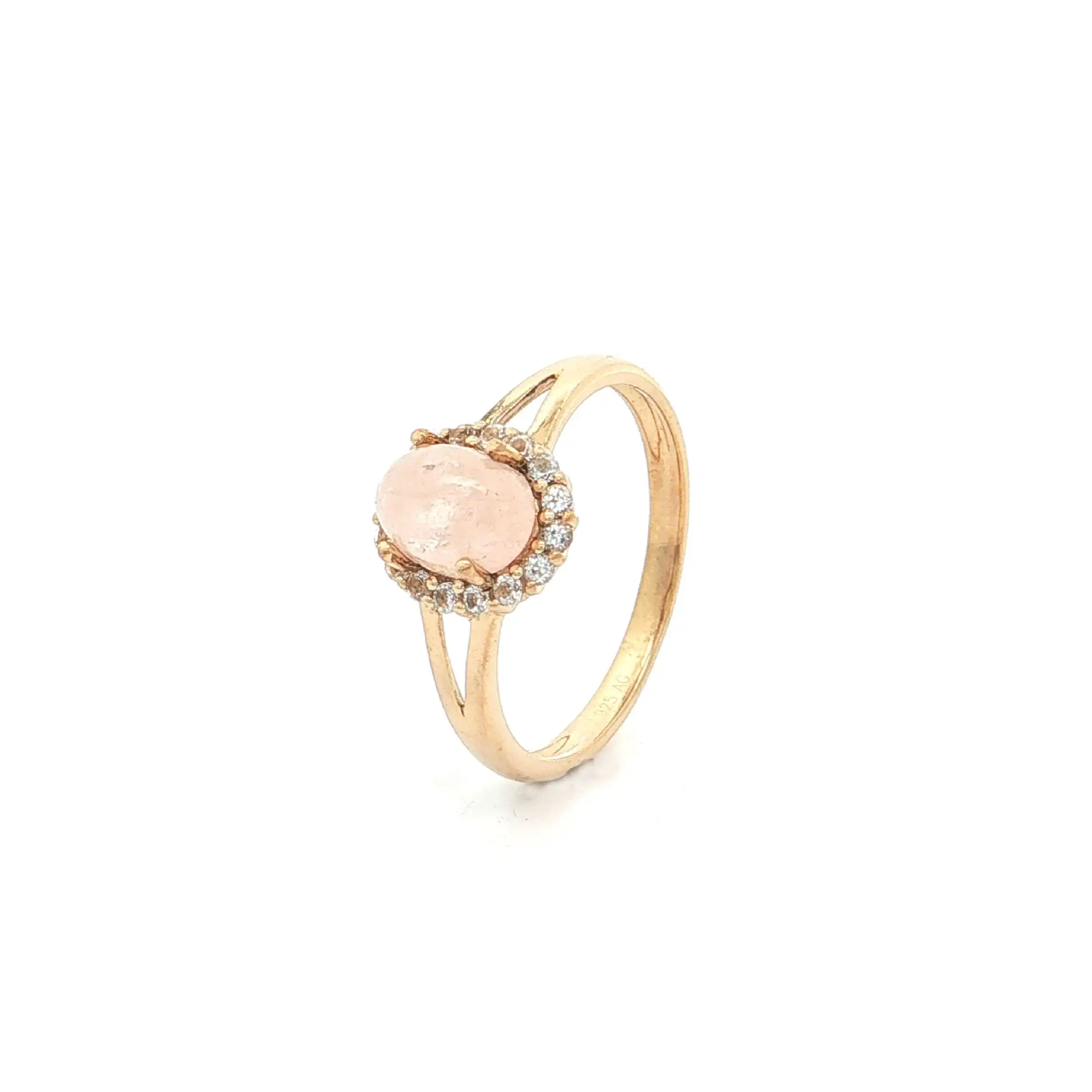 Ring Silber vergoldet mit Rosenquarz Cabochon und Zirkonia