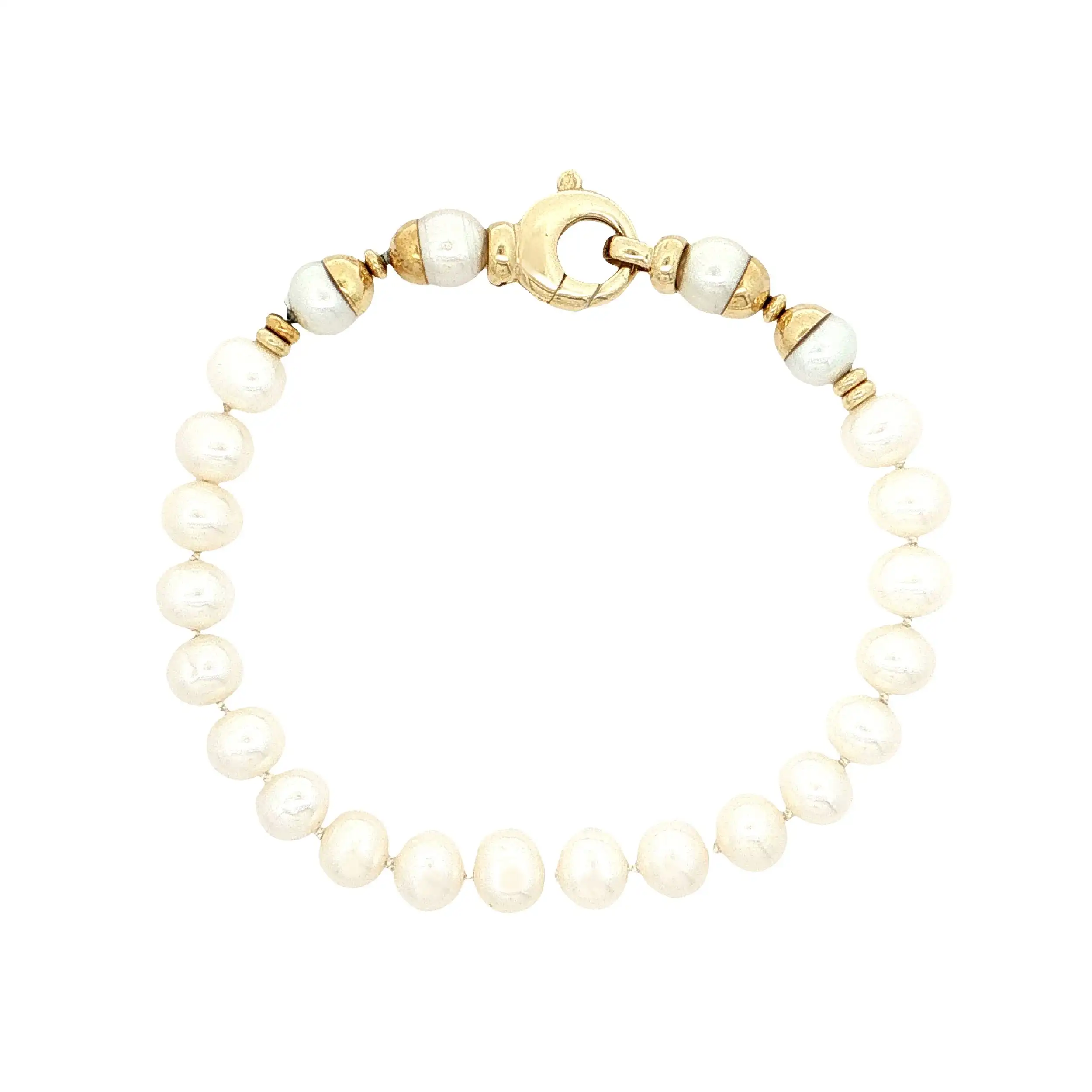 Armband mit Süßwasserperlen und Gelbgoldelementen Armband mit Süßwasserperlen und Gelbgoldelementen