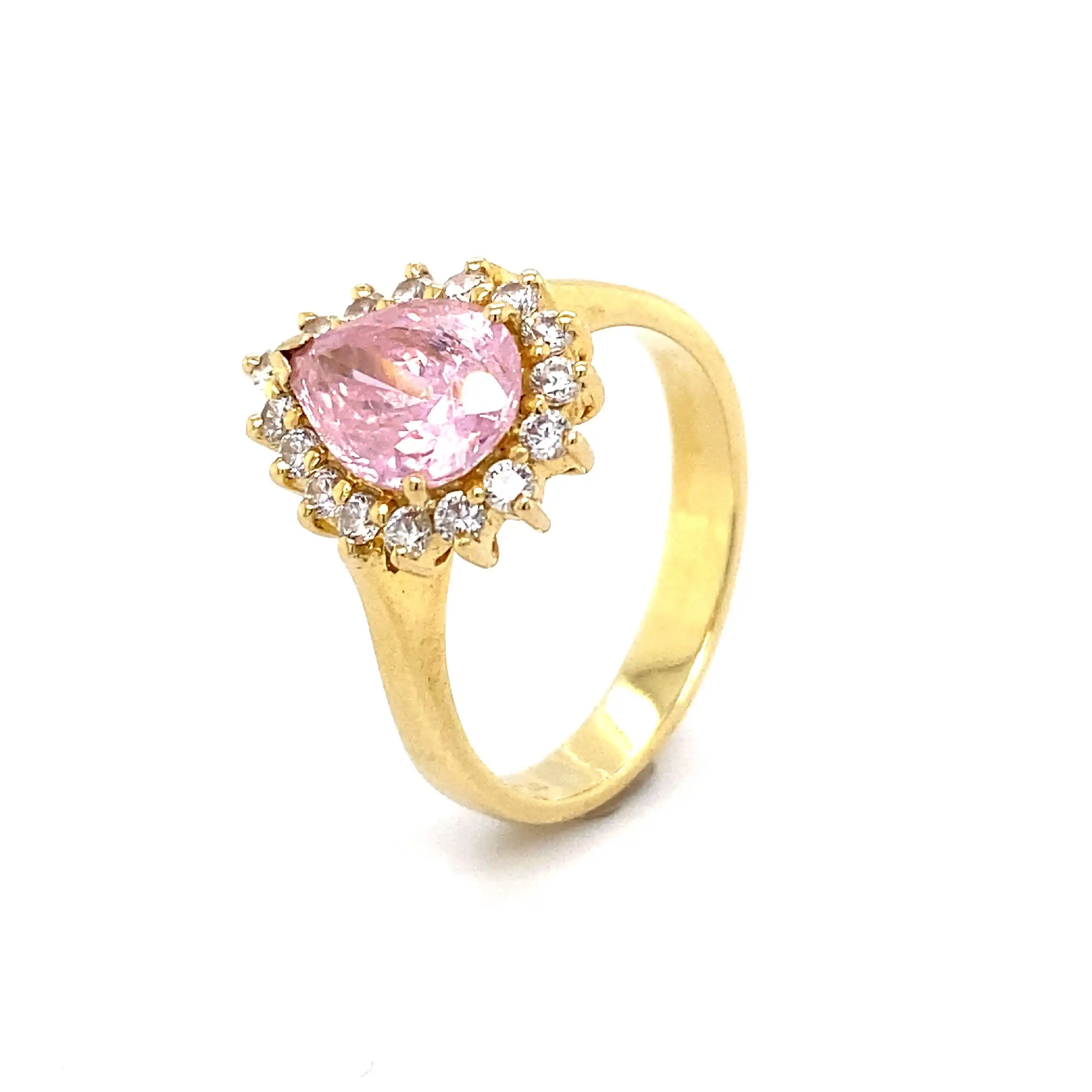 Ring Gelbgold mit rosa Farbstein in Tropfenform und Zirkonia Ring Gelbgold mit rosa Farbstein in Tropfenform und Zirkonia