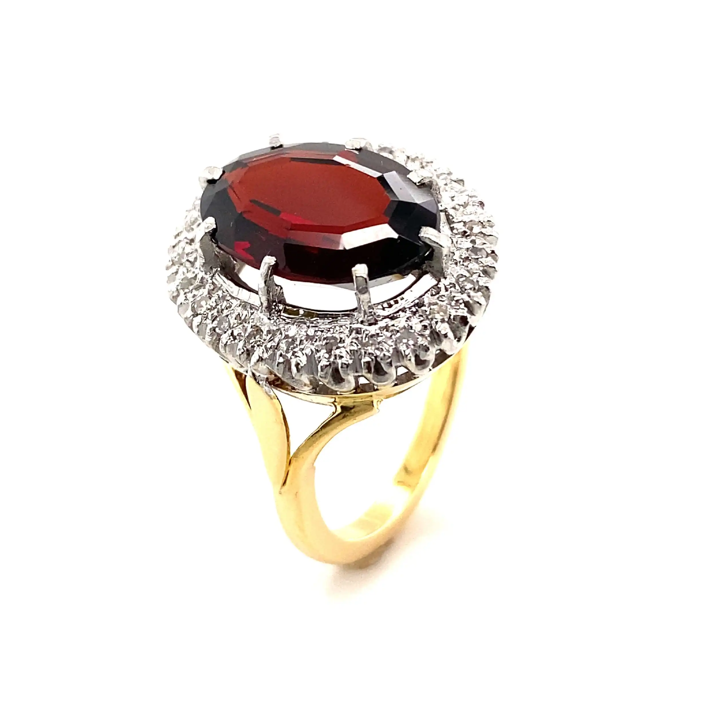 Ring Bicolor mit rotem Farbstein & Diamanten