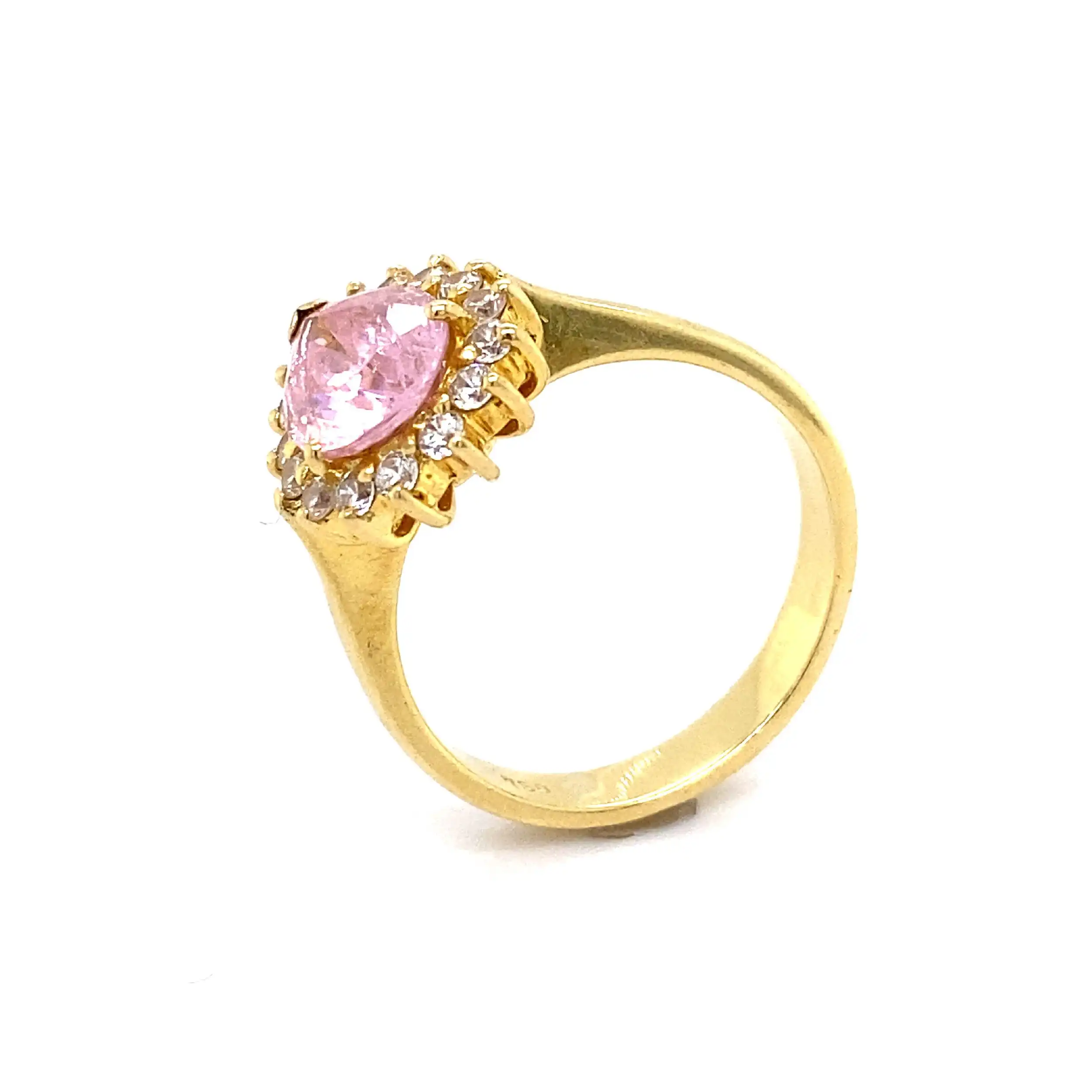 Ring Gelbgold mit rosa Farbstein in Tropfenform und Zirkonia