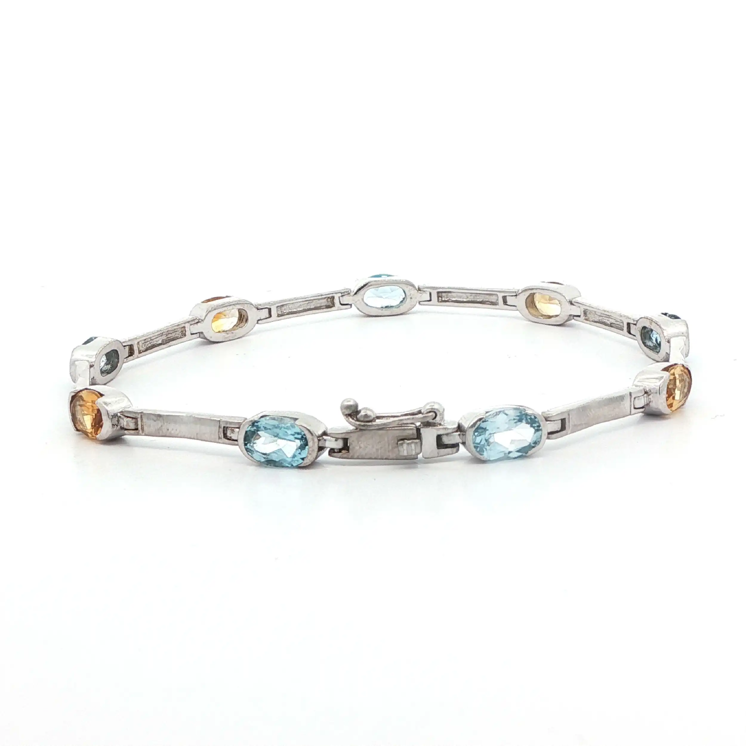 Armband Bicolor hellblaue und orangene Farbsteine