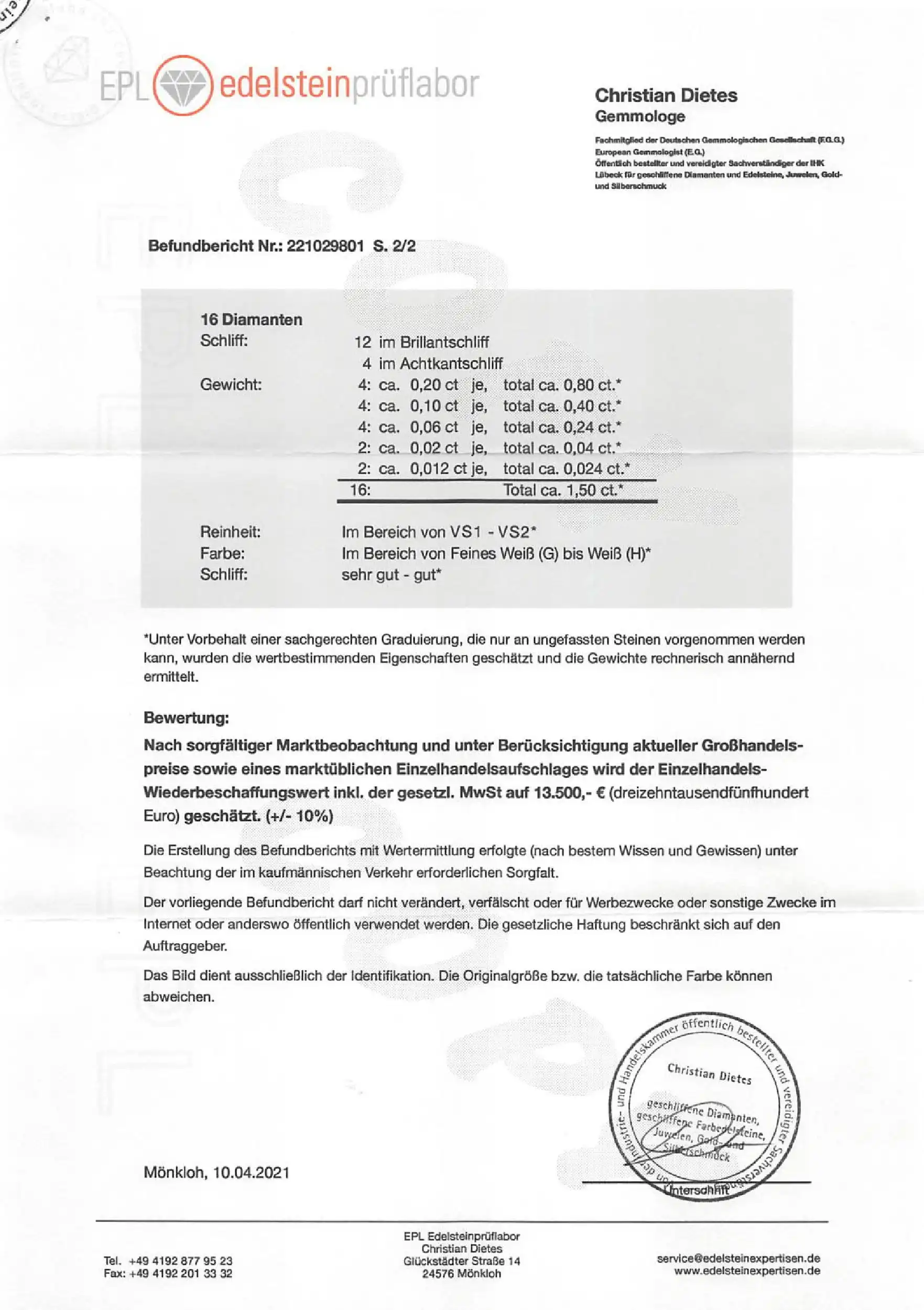 Ring Weißgold mit Saphir, Diamanten und Brillanten, mit EPL Expertise Ring Weißgold mit Saphir, Diamanten und Brillanten, mit EPL Expertise