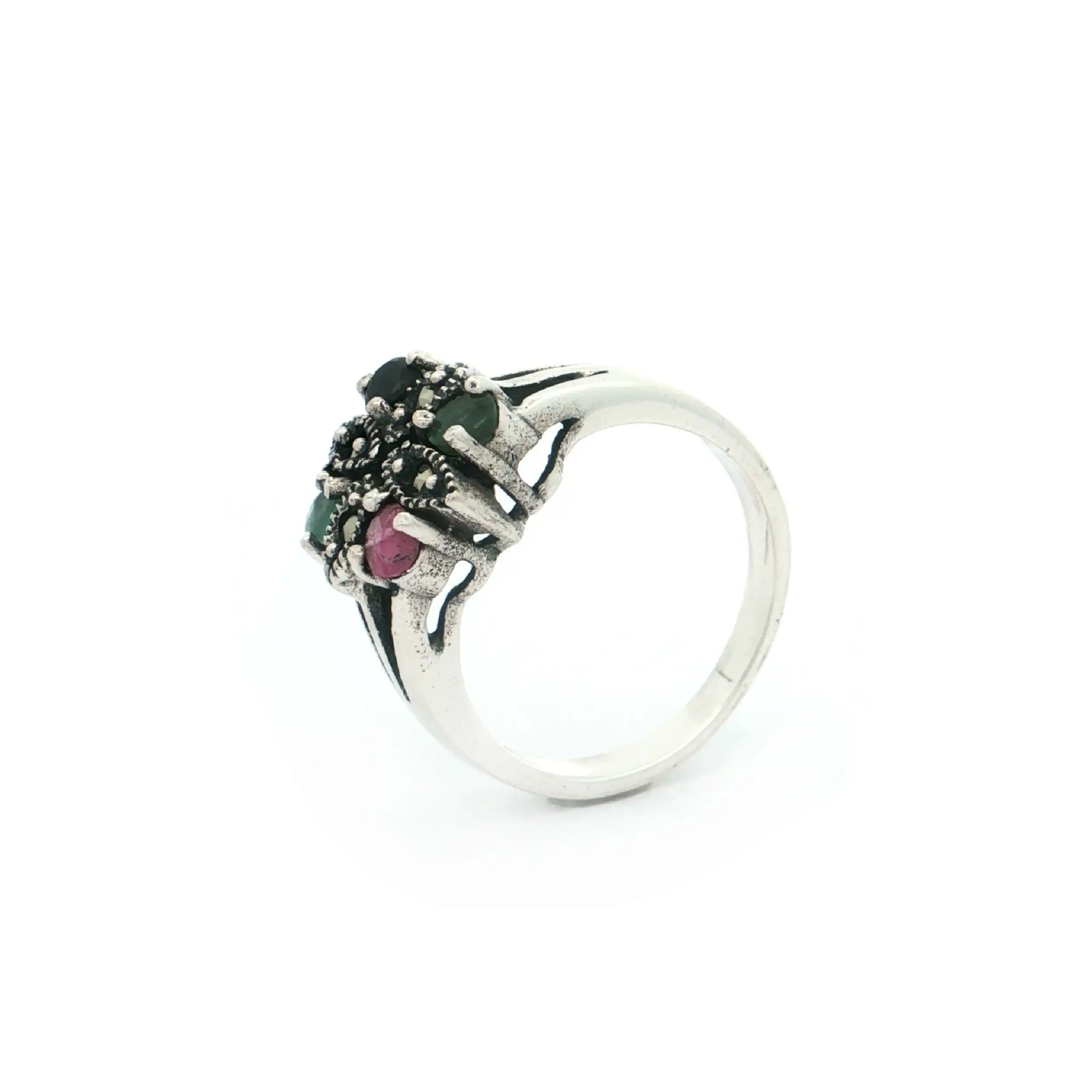 Ring Silber mit Farbsteinen und Markasiten