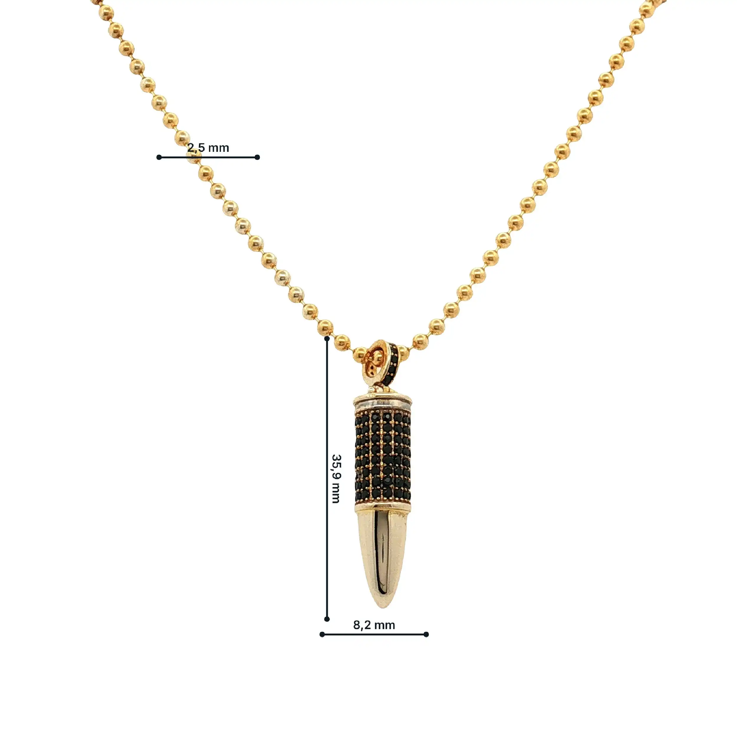 Kugelkette Gelbgold mit Anhänger mit schwarzen Zirkonia