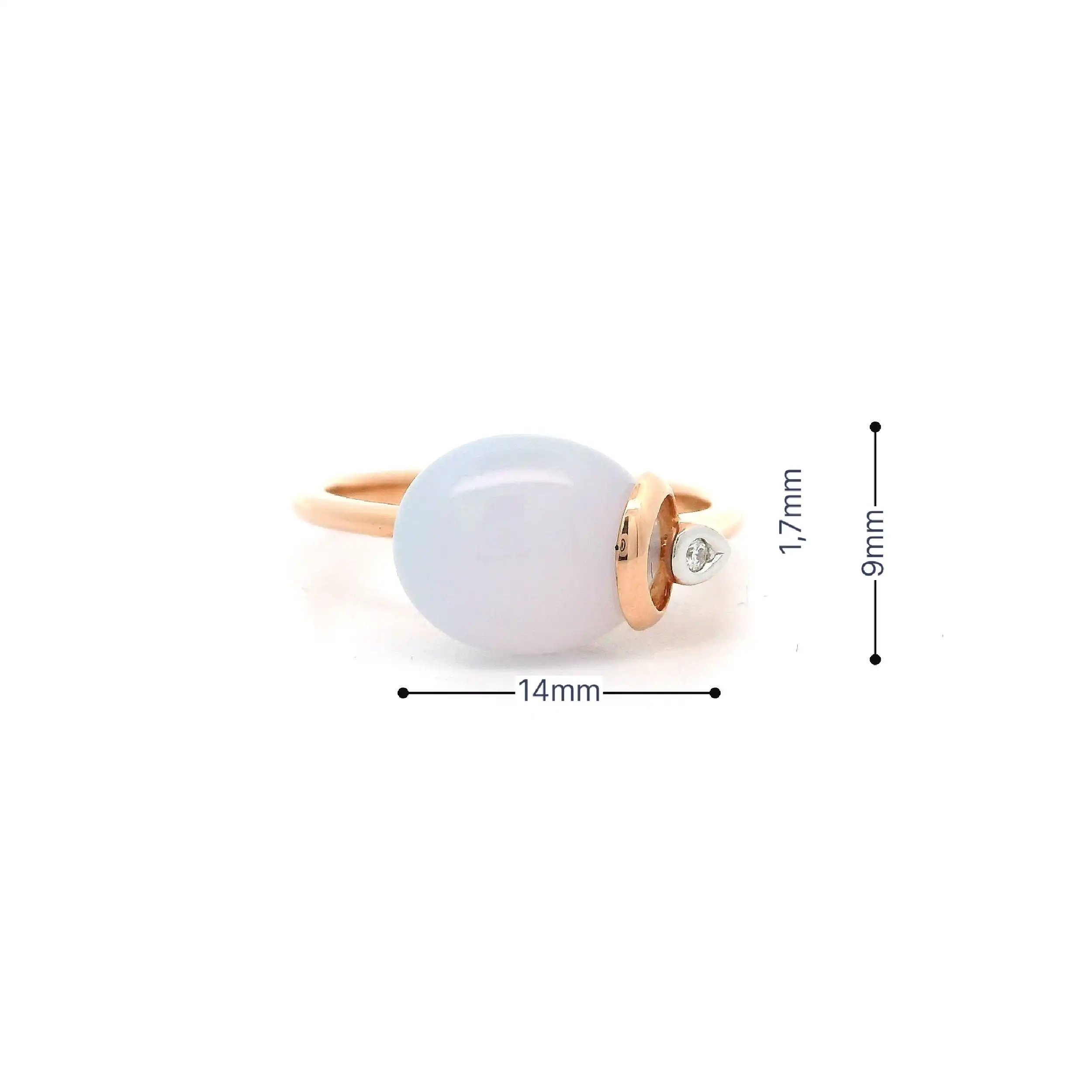 Ring Roségold mit Chalcedon Cabochon & Brillant, graviert mit 0,01ct.