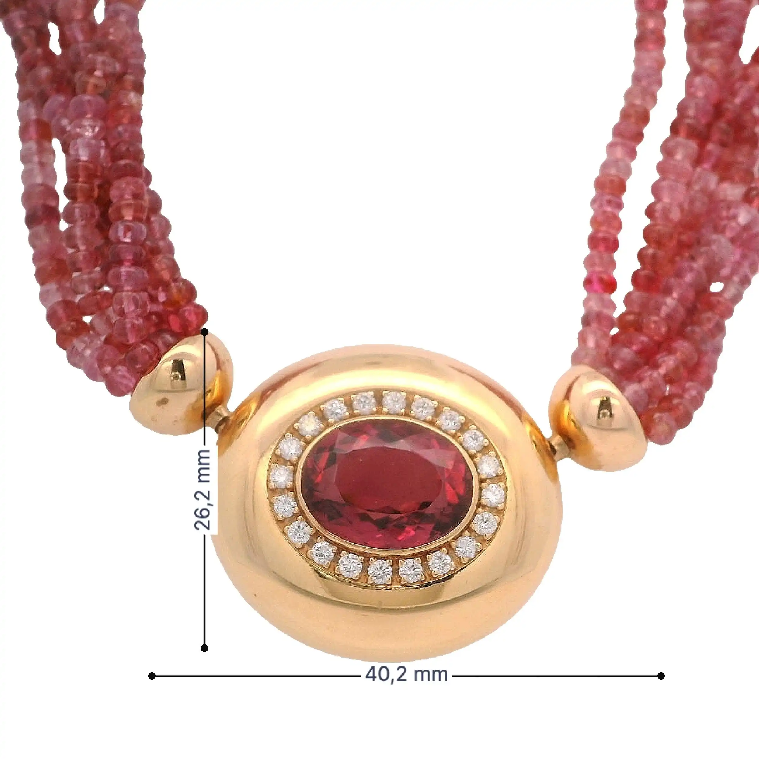 Kette mit rosa Steinen, Gelbgoldschloss mit Amethyst und Brillanten Kette mit rosa Steinen, Gelbgoldschloss mit Amethyst und Brillanten